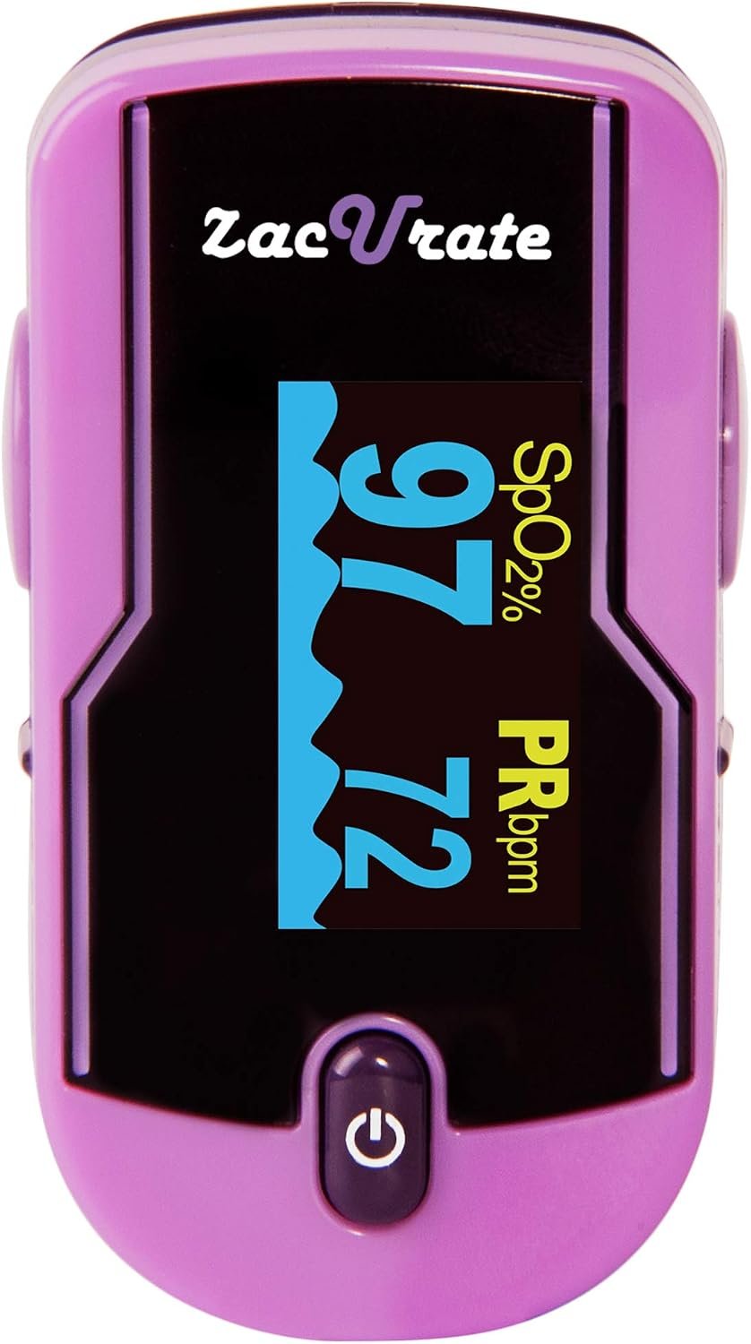 Zacurate 500E Premium Fingertip Pulse Oximeter Oximetry Blood Oxygen Saturation Monitor with Silicon Cover, Batteries and Lanyard (Mystic Purple)