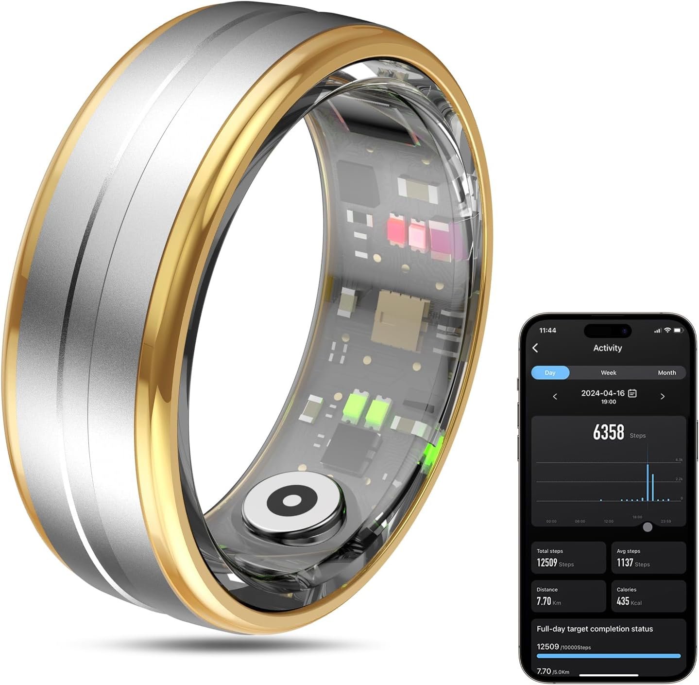 Smart Ring Health Tracker for Men/Women,Fitness Ring Sleep Tracker,Fast Charging for Long-Lasting Use,for Pedometer Exercise,Monitor Sleep, Heart Rate, Stress,Waterproof (Silver,12)