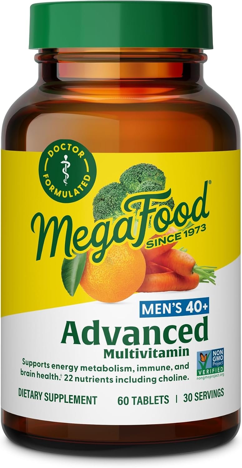 MegaFood Advanced Multivitamin for Men 40+ Doctor Formulated, 60 Tablets | Immune Support, Cellular Energy, Prostate & Brain Health, Choline, Methylfolate Vitamin C, D3, Zinc, Vegetarian, 30 Servings