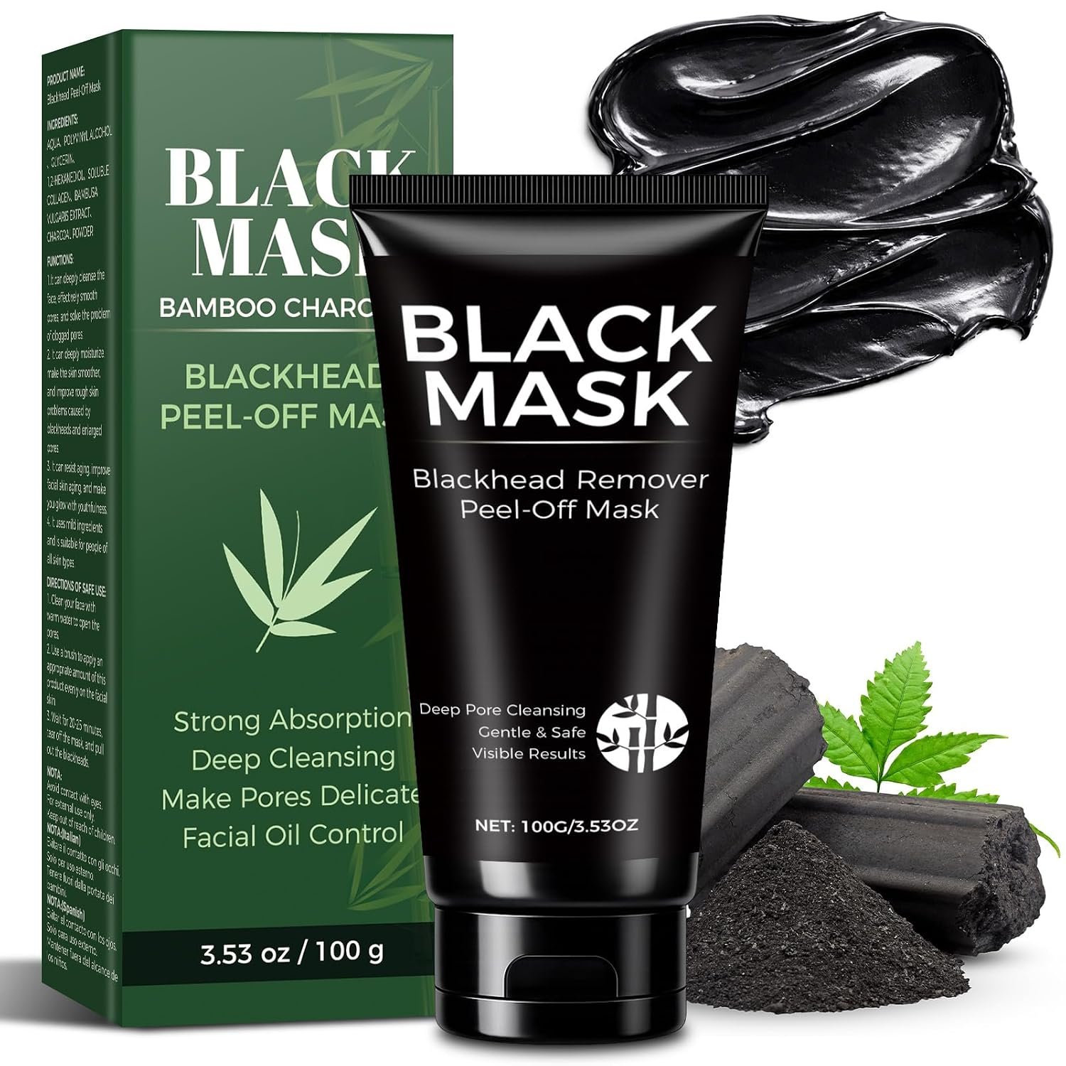 Blackhead Remover Mask, Blackhead Remover for Face & Nose Deep Pore Cleansing, Reduces Blackheads, Excess Oil, Charcoal Peel-Off Face Mask for Most Types of Skin, Pore Cleaner for Unisex Adults