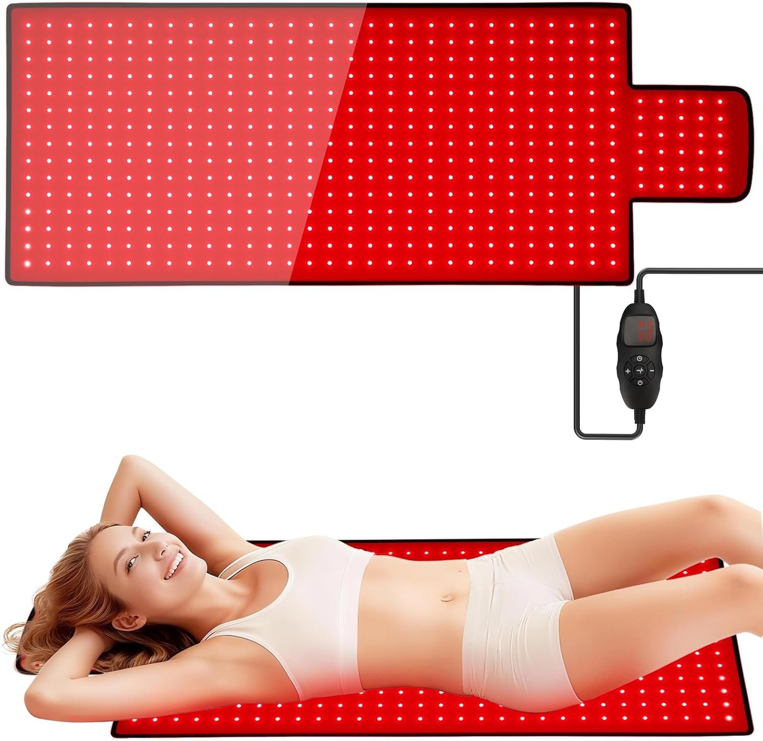 Red Light Therapy Mat for Body 42″x16″, 480 LEDs Infrared Light Therapy Pad with Dual Wavelengths 660nm & 850nm for Back Shoulder Abdomen Area, Pulse Modes, Timer & Intensity Control