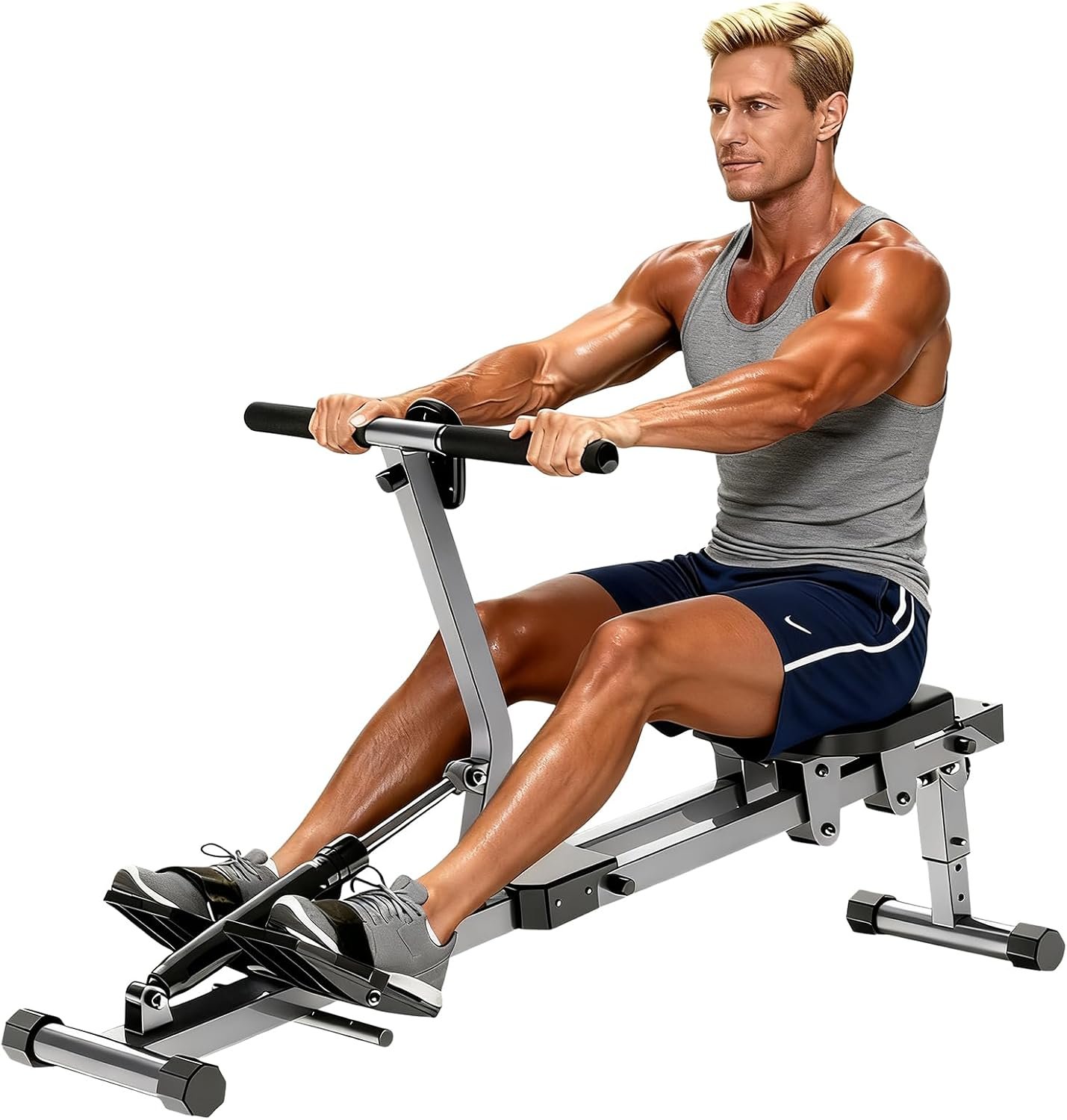 Ann Katy Compact Rowing Machine, Foldable Full Body Home Workout Rower | 12 adjustable resistance levels, silent space saving design, low impact cardio fitness gear for small indoor home gym