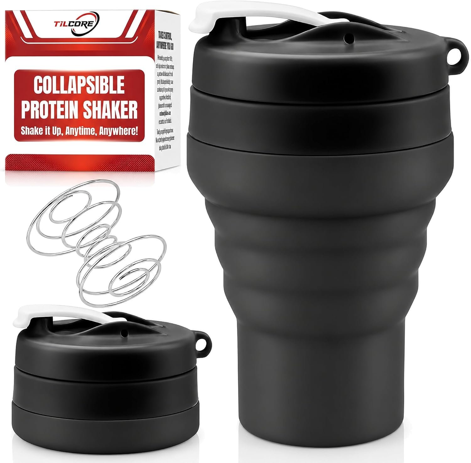 Collapsible Protein Shaker Bottle: 20 Oz Travel-Friendly Shaker Cups, Black | Space-Saving Collapsible Shaker Cups for Protein Shakes | Food-Grade & BPA-Free Shaker Bottle for Protein Mixes