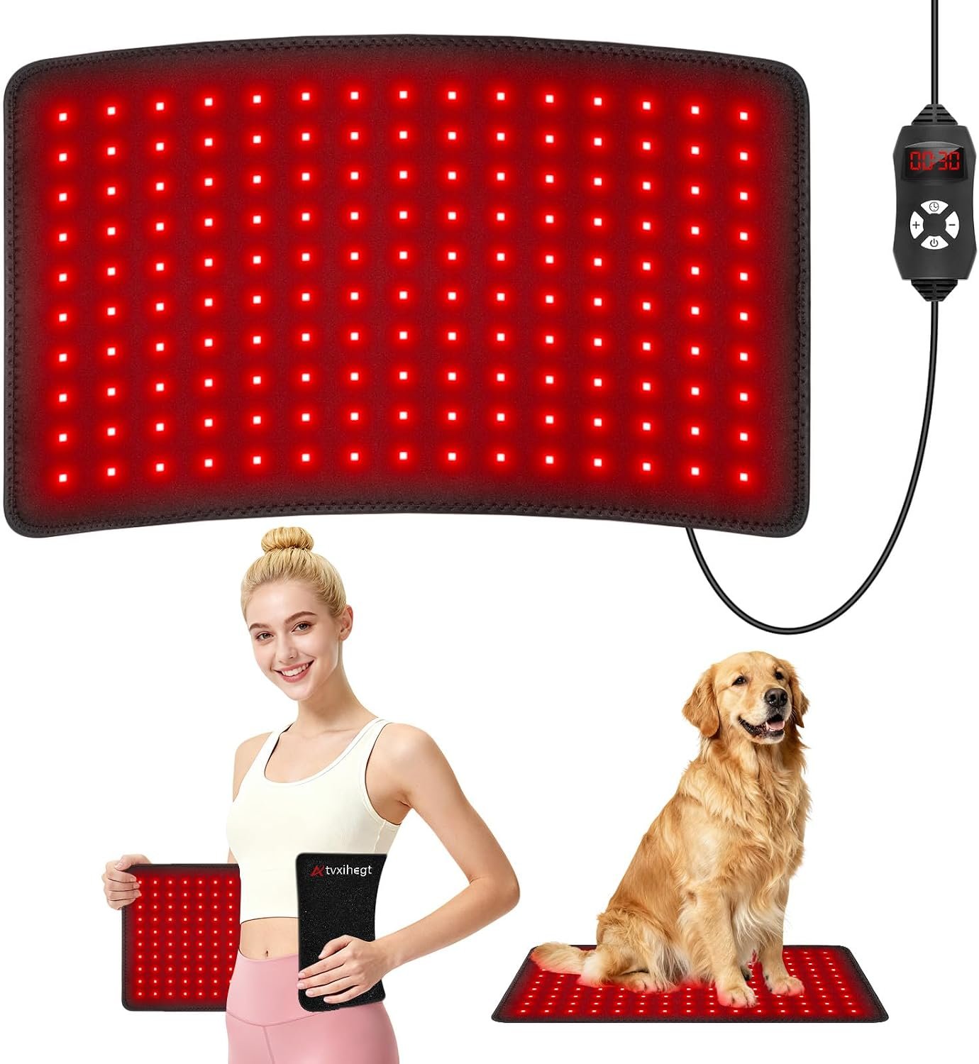 Red Light Wrap Pad for Body, 20″ 660nm 850nm Near Infrared Mat | Flexible 20″ wrap fits neck, knee, shoulder & back for gentle warm home care, matched power adapter & full quality warranty