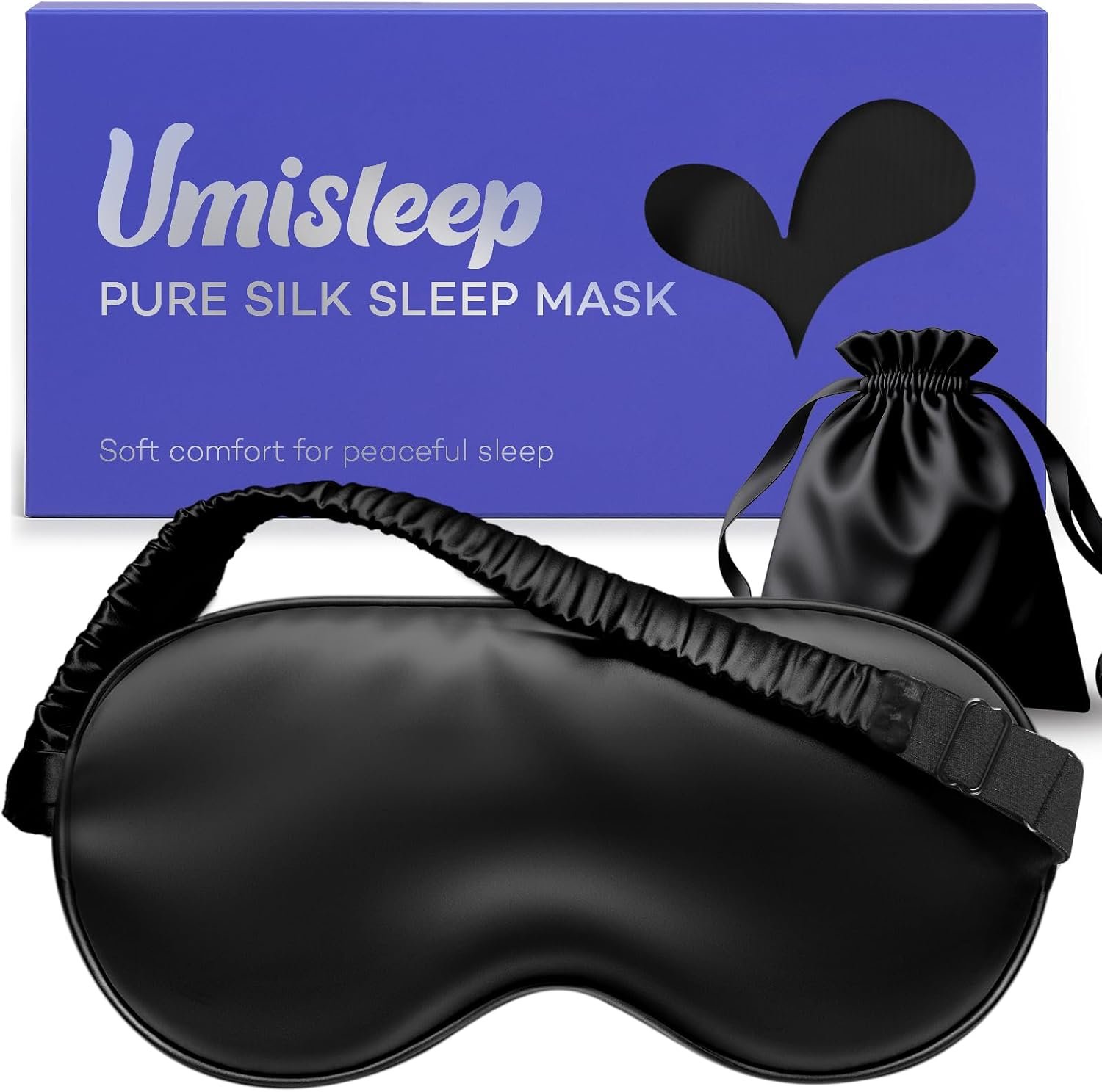 Umisleep Sleep Mask, 100% Mulberry Silk Eye Mask Sleeping for Women Men | Adjustable Strap, Blackout Nose Wing, Soft 22 Momme Pure Silk Sleep Mask, Travel Essentials Blindfold, Gifts For Women, Black