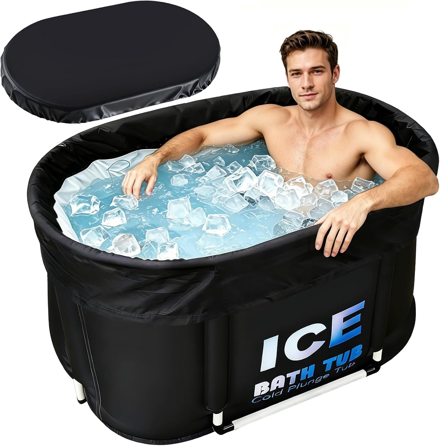 Oval Ice Bath Tub for Athletes with Cover, 130 Gal Capacity Portable Cold Plunge Tub for Recovery and Cold Water Therapy, Ice Baths for Home, Gym, Indoor, Outdoor Use