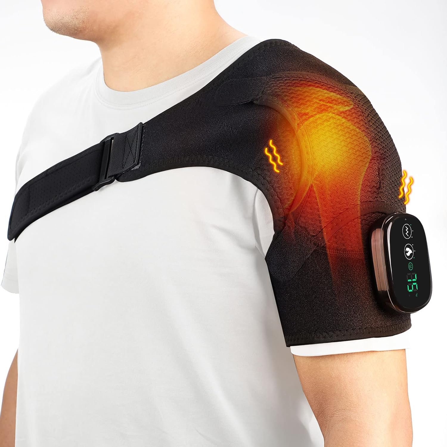 Shoulder Heating Pad with Massage, Cordless Heated Shoulder Wrap for Pain Relief, FSA Eligible HSA Rotator Cuff Heating Pad with Vibration for Frozen Shoulder