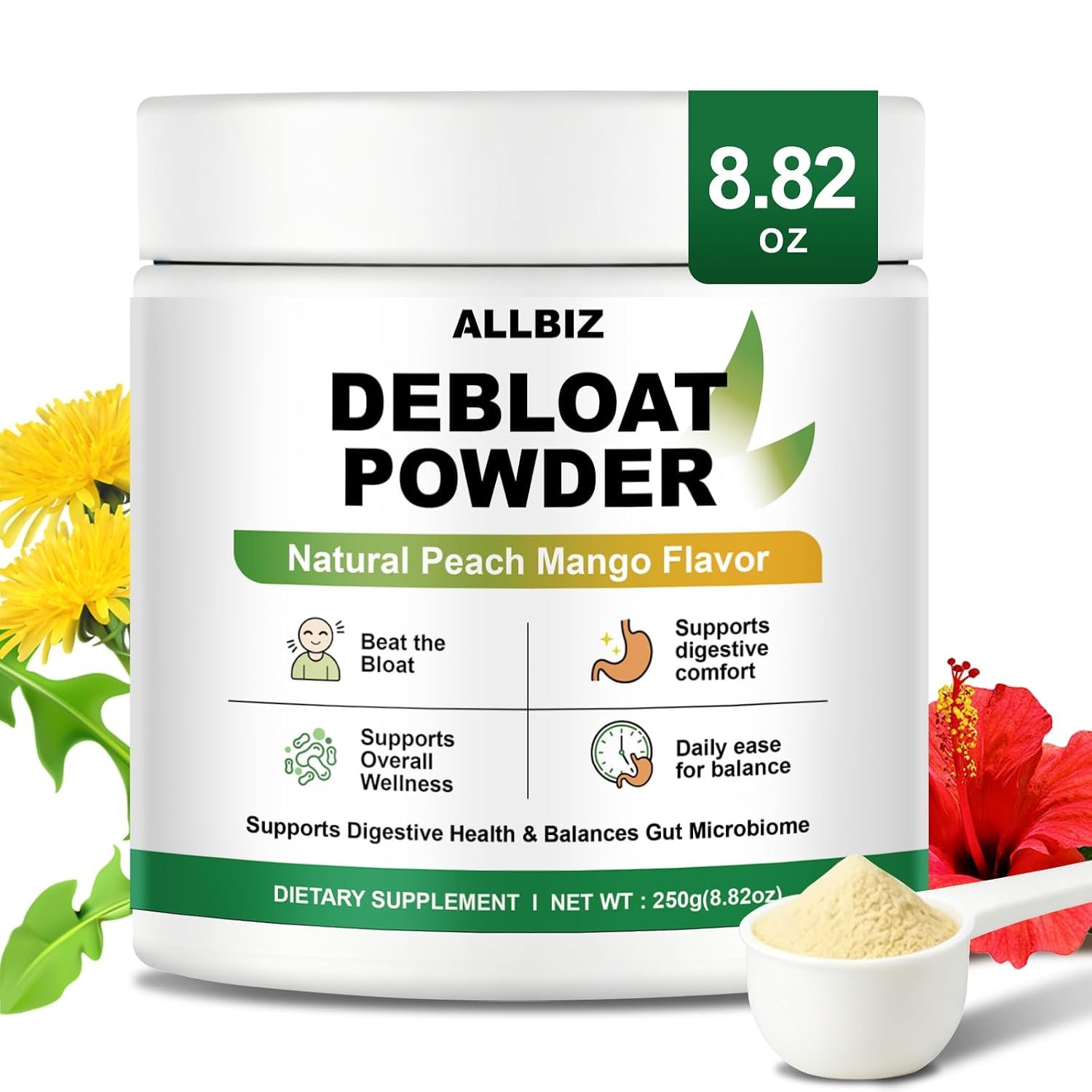 Debloat Powder – Electrolytes, Enzymes & Herbal Blend for Digestion, Bloating Relief & Water Retention in Men & Women, Peach Mango, 250g