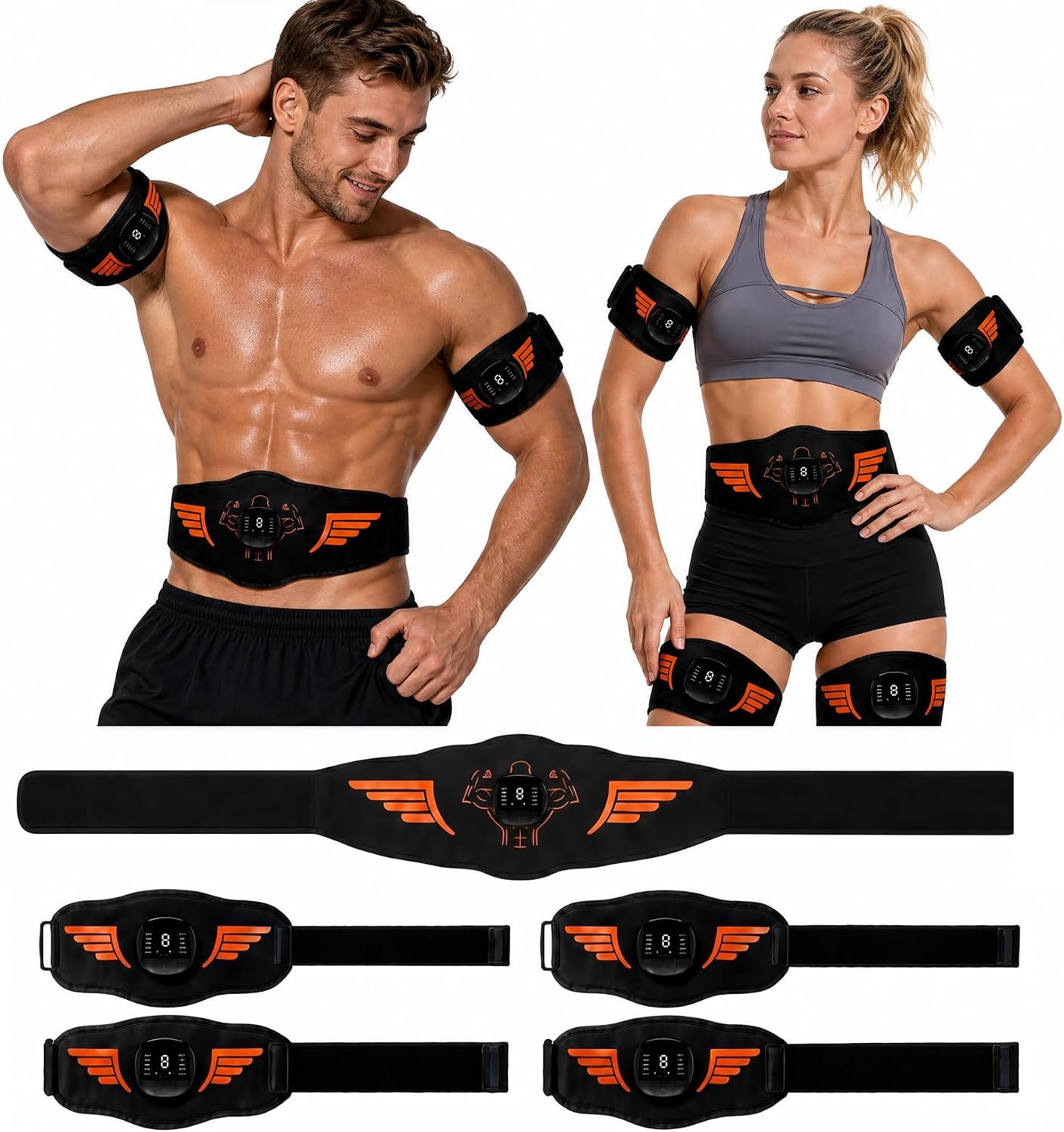 5-Piece EMS Muscle Stimulator Set, Rechargeable Toning Device for Abs Arms Legs, Improves Core Strength, Workout Recovery & Body Sculpting for Men and Women