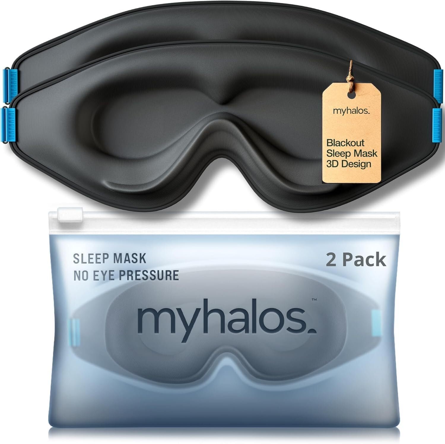 MyHalos® Sleep Mask for Men and Women, 3D Blackout Eye Masks for Sleep | Sleeping Mask, Zero Pressure, Breathable, Side Sleepers friendly, Blindfold &Eyelash Friendly, Night & Travel Eye Mask, Black