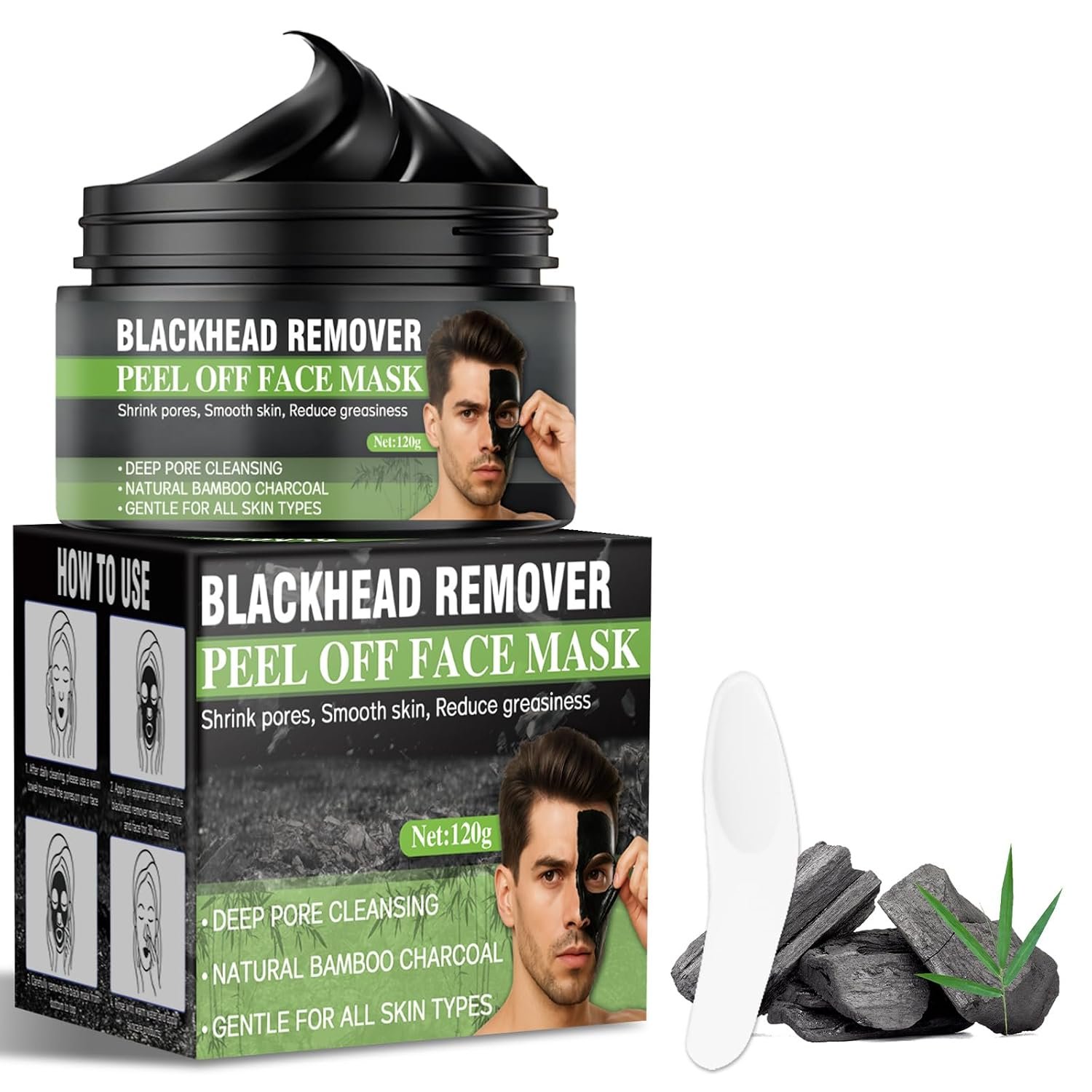 Blackhead Remover Mask, Charcoal Peel Off Face Mask for Men & Women, Deep Pore Cleansing Bamboo Charcoal Mask for Face & Nose, Removes Acne & Blackheads, 4.23 Oz