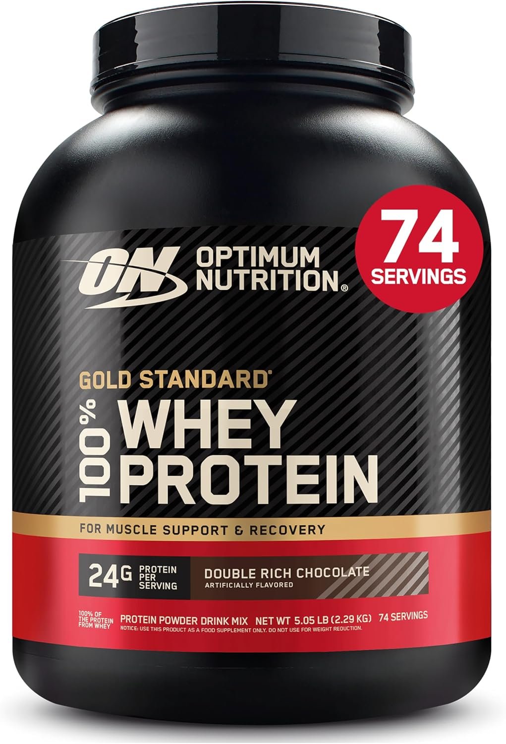 Optimum Nutrition Gold Standard 100% Whey Protein Powder, Double Rich Chocolate, 5 Pound (Packaging May Vary) | 24g of 100% Whey Protein Powder Per Serving, with BCAAs, Gluten Free, Banned Substance Tested, Easy Mixing, Muscle Support
