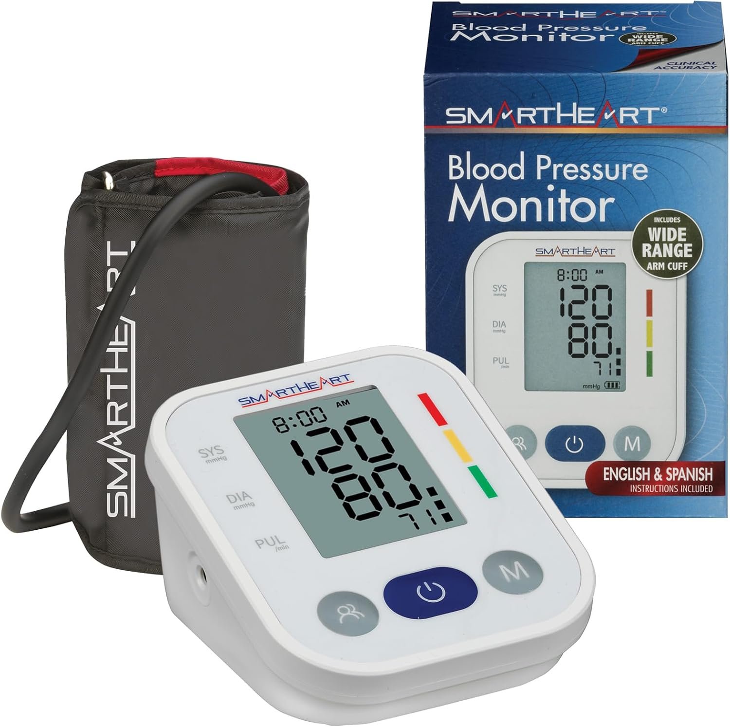 SmartHeart Automatic Arm Blood Pressure Monitor with Wide-Range Cuff | Adult Wide-Range Cuff Fits 8.66″–16.53″, 2-User Memory, Cuff Placement & Excessive Movement Indicators