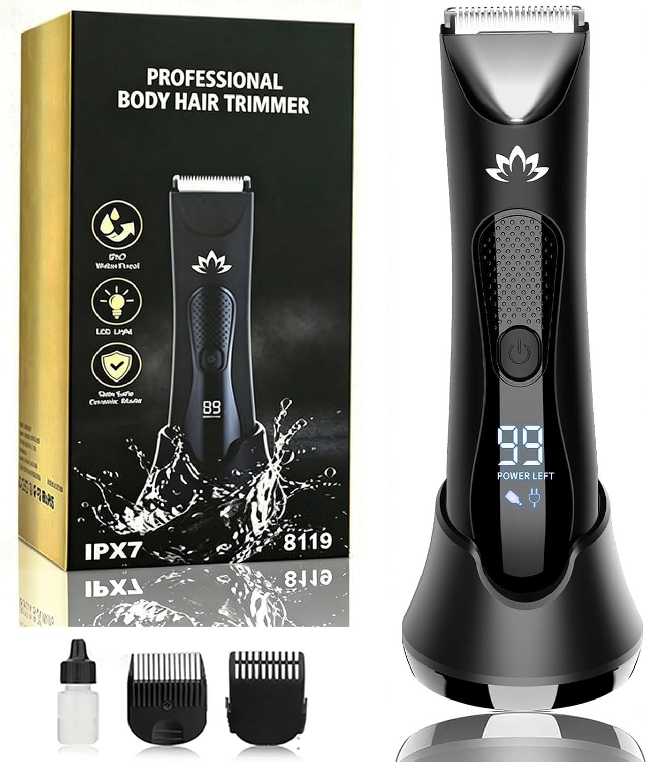 Suttik Manscape Body & Ball Trimmer for Men, Electric Razor Pubic Shaver | Electric Trimmer for Body/Ball/Pubic/Groin, Ceramic Blade, No Nick, Led Light, IPX7 Waterproof, USB-C Charge with Dock