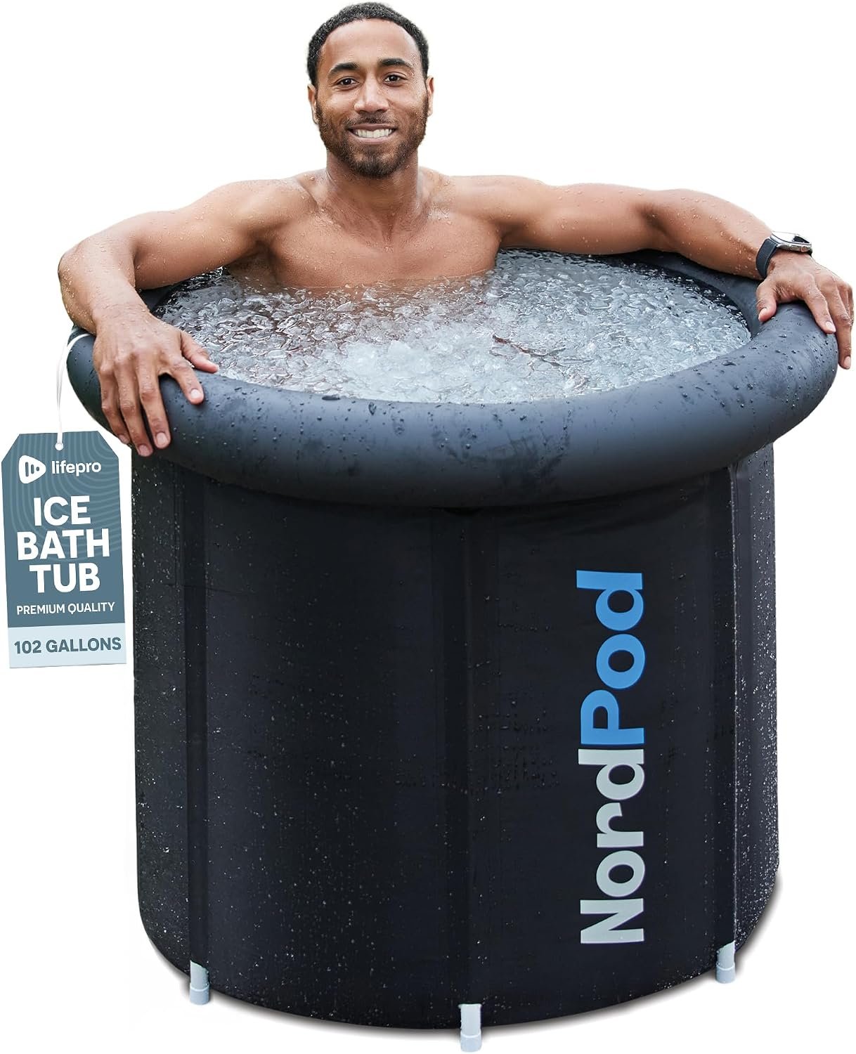 Lifepro NordPod Ice Bath Tub Portable Cold Plunge Water Therapy Pool | Thermal insulated indoor or outdoor recovery tub for athletes includes an all-weather lid, 8 legs, pump, and storage bag