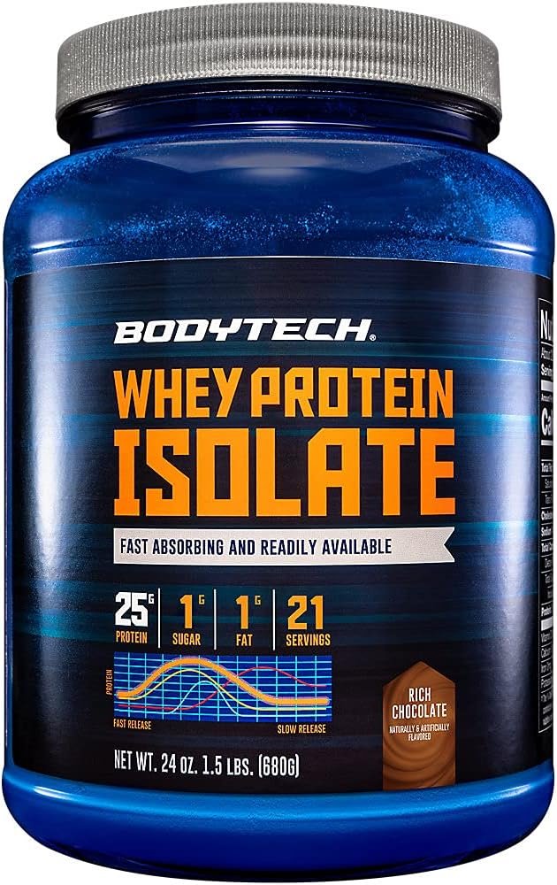 BodyTech Whey Protein Isolate Powder, Rich Chocolate, 24 Oz, 21 Servings | 25G per Serving, High Concentrated Protein Powder With Amino Acids & BCAAs for Men and Women, Gluten Free