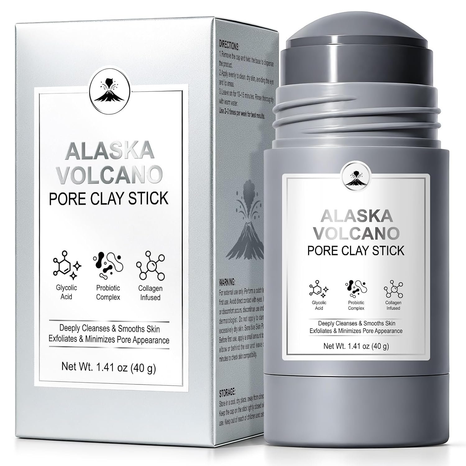 Volcanic Clay Mask Stick for Face, Deep Pore Cleansing & Blackhead Remover Mask with Glycolic Acid, Exfoliating & Oil Control Solid Clay Mask, Pore Minimizer for Smooth Skin, Men & Women