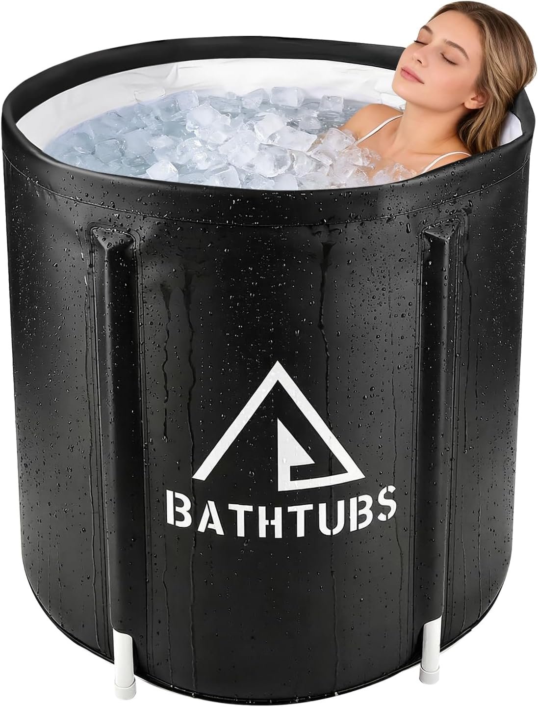 Portable Foldable Bathtub, Collapsible Adult Bath Tub for Hot SPA and Ice Bath, Space-Saving Storage, Durable PVC Material (Black, 27inch)