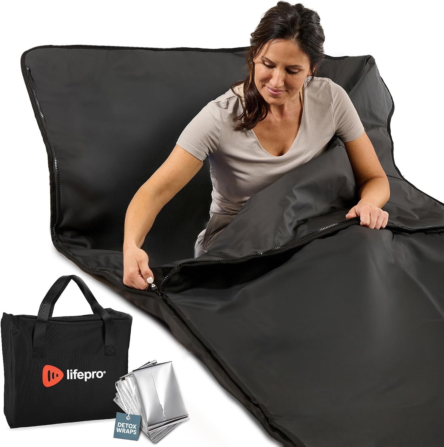 Lifepro RejuvaWrap Infrared Sauna Blanket with Low EMF and 9 Temp Levels | Features carbon fiber heating with detox wraps, waterproof interior, and storage carry bag for home wellness