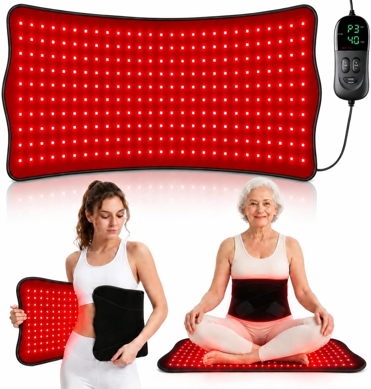 Red Light Therapy Mat for Body, 320 LEDs 660nm&850nm | 33” x 14” Flexible Near Infrared Light Therapy Pad with Timer, for Back Belly Knee Joint Muscle, Home Use | 33” x 14” Flexible Near Infrared Light Therapy Pad with Timer, for Back Belly Knee Joint Muscle, Home Use