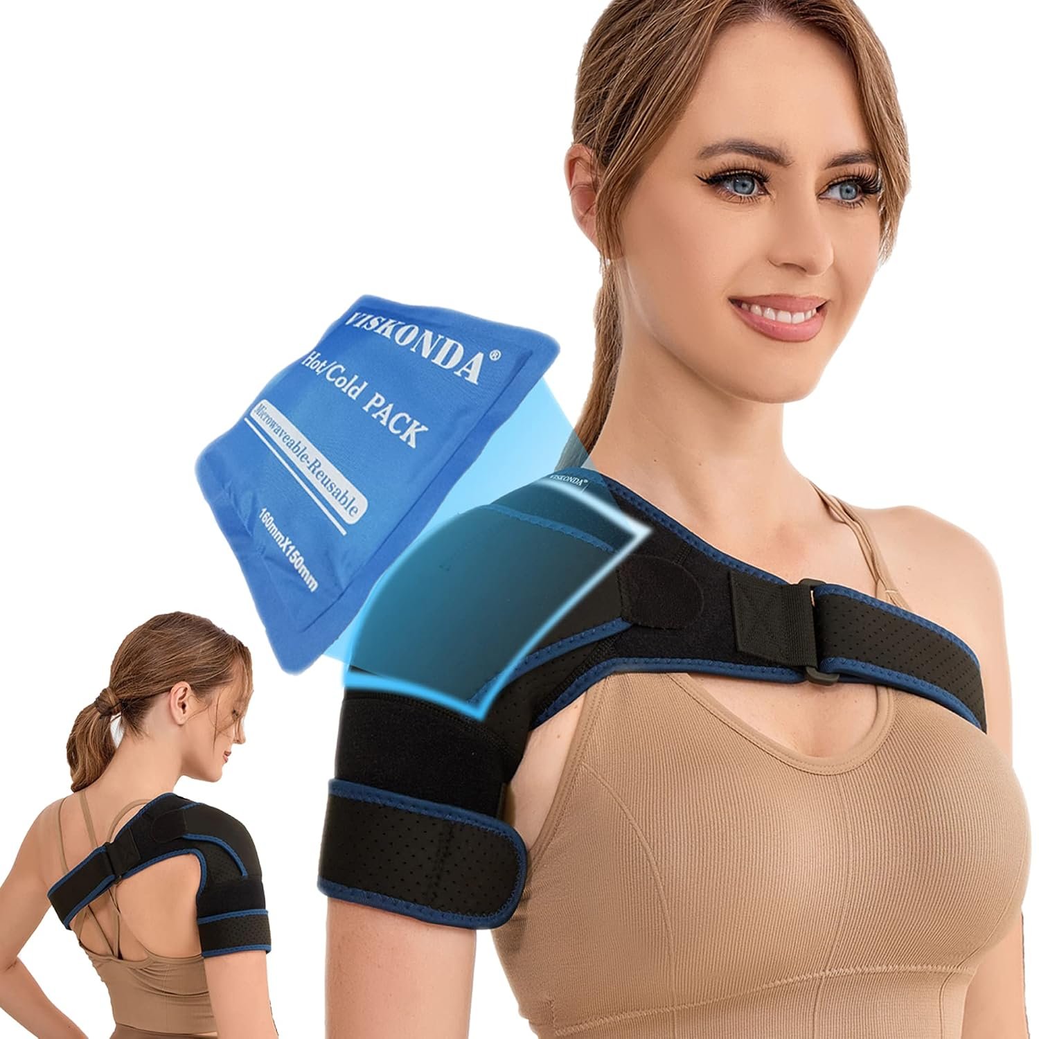 VISKONDA Shoulder Brace Sling Immobilizer and Compression Sleeve,Rotator Cuff Injury Supports for AC Joint Pain Relief,Arm Stability,Tear,Bursitis,Swelling,Tendonitis,for Men and Women (Black,Large)