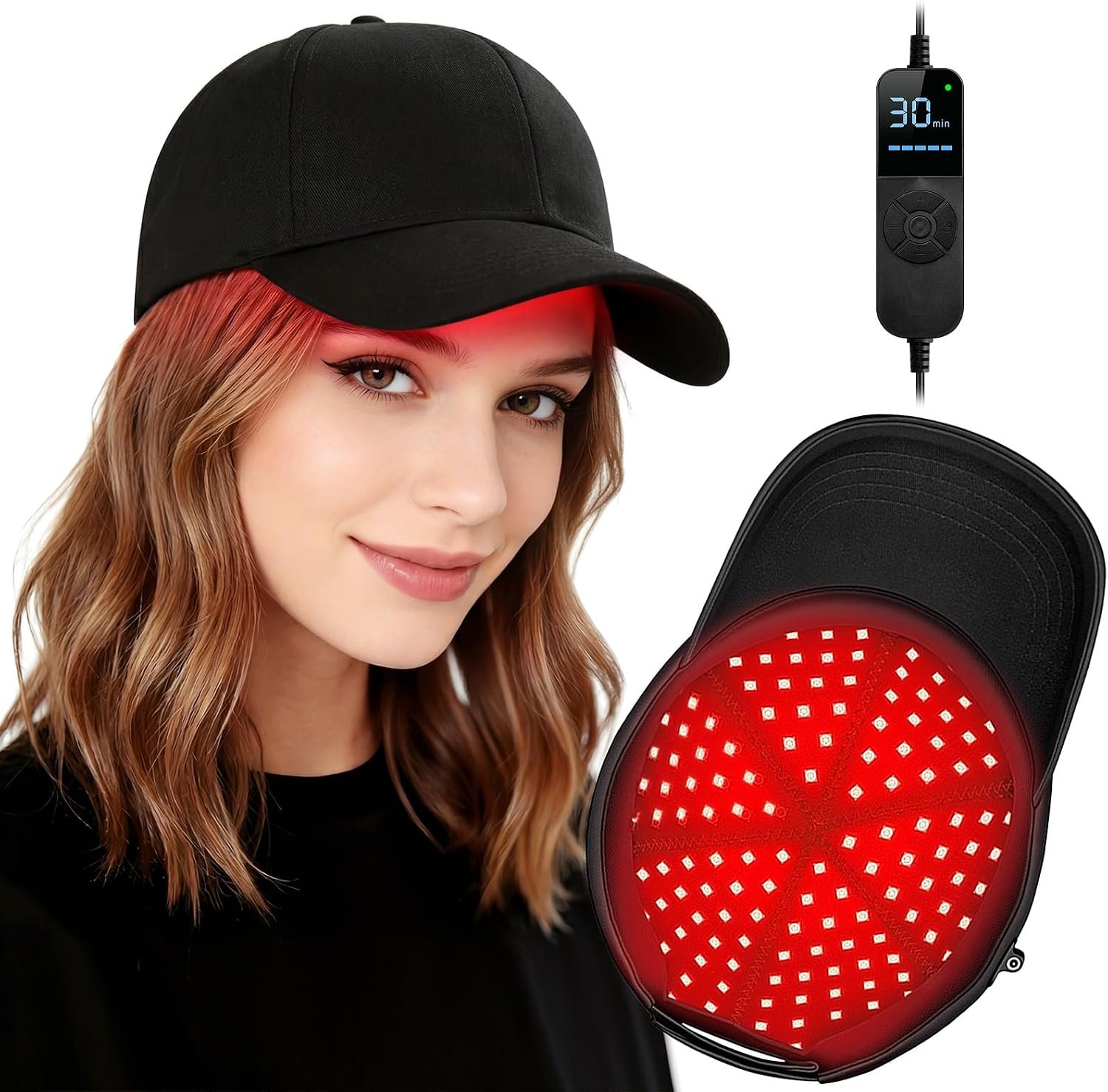 Viconor Laser Hair Growth Cap, Red Light Therapy for Hair Growth for Men and Women, Black Cap