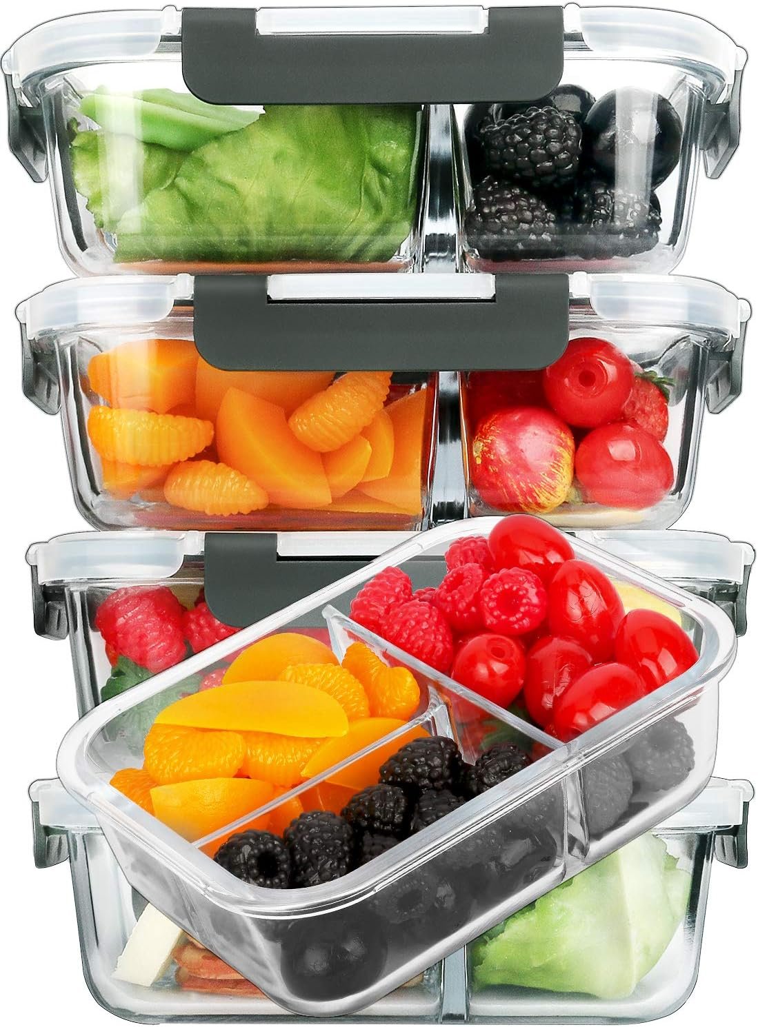 M MCIRCO 5 Pack,36 oz, 3 Compartments Glass Meal Prep Containers with Lids | Divided Glass Food Storage Containers, Portion Control Lunch Containers, Microwave, Oven, Freezer, Dishwasher, BPA Free, Gray