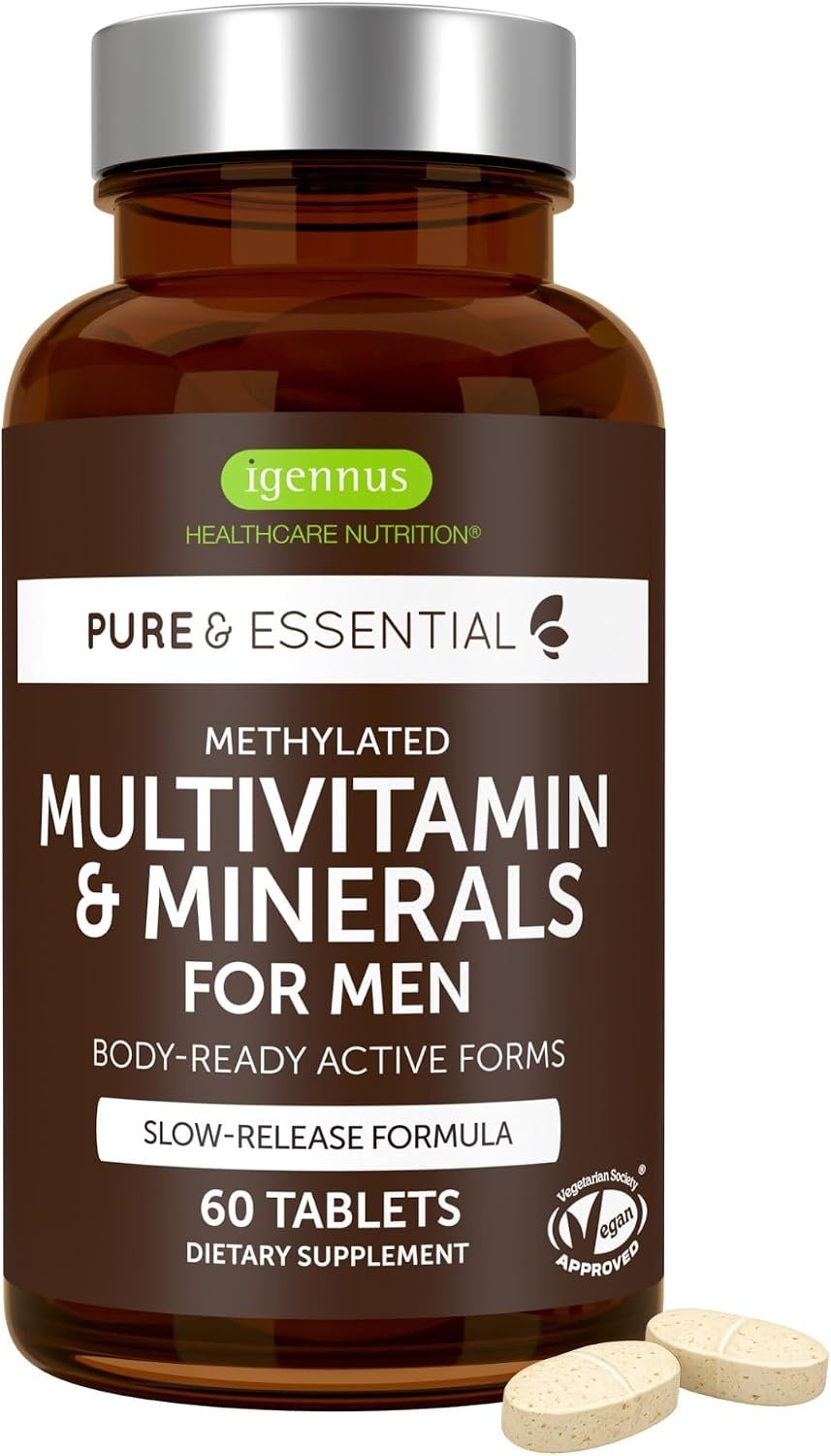 Igennus Methylated Multivitamin for Men with 22 Actives, 60 Tablets | Lycopene for Antioxidant Support, High Potency B12, Sustained Release, Pure & Clean, Non-GMO & Halal