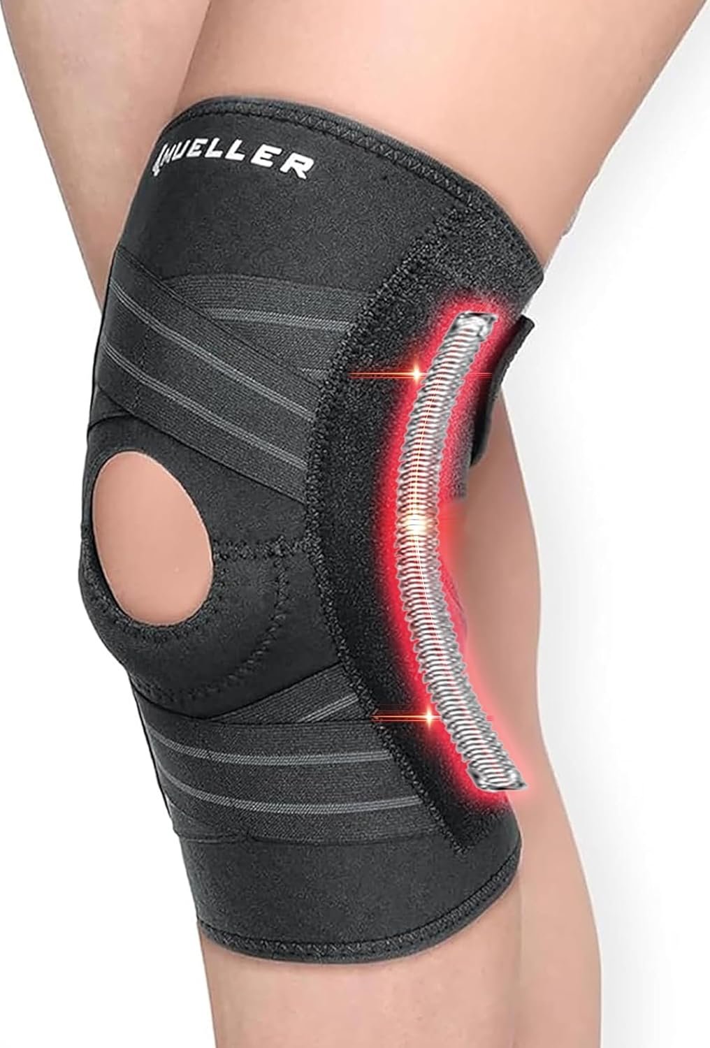 MUELLER Sports Medicine Self Adjusting Knee Brace for Men and Women, Knee Stabilizer for Compression and Pain Relief Support, Ideal for Arthritis, Sprains, Black, One Size