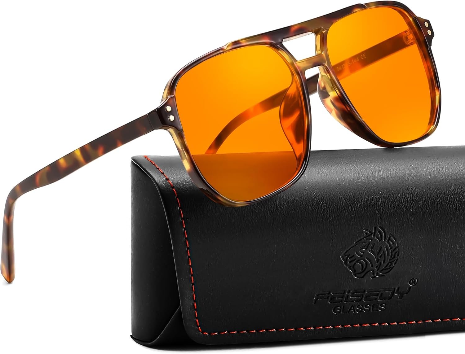 FEISEDY Blue Light Glasses for Computer Gaming Anti Eyestrain Glasses G2835 | Blue Light Blocking,Orange/Yellow/Red Lens,Anti Glare,Sleep Glasses,Daytime Use,Stylish Retro Eyewear Frame