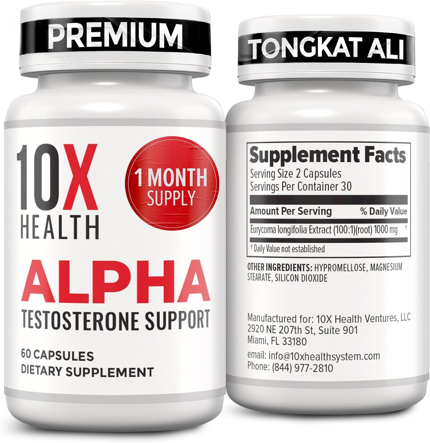10X Health Tongkat Ali – 60 Capsules | Testosterone Booster for Men: Eurycoma Longifolia 1000mg, Strength, Vitality & Muscle Growth