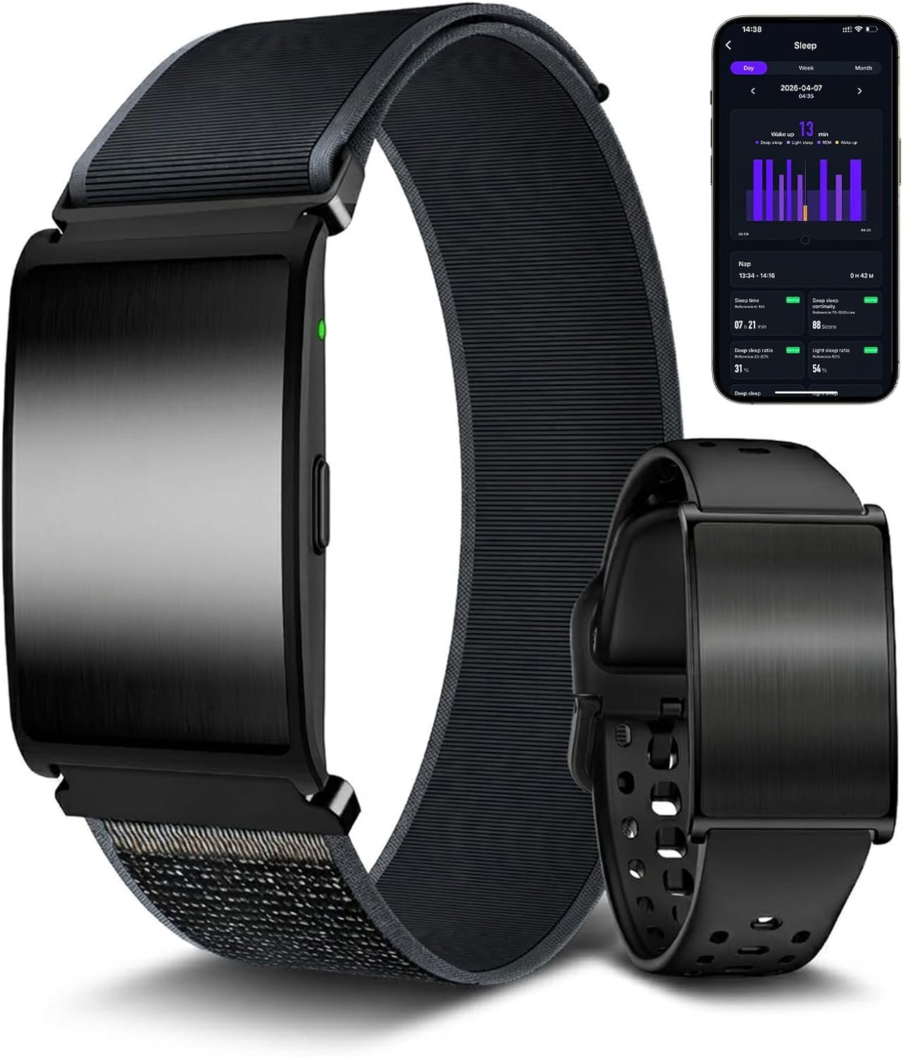 Screenless Fitness Tracker for Men Women, for iOS & Android (2 Bands) | Smart Bracelet with Sleep/Heart Rate/Blood Oxygen Monitor, 35-Day Battery Life/176 Sports Modes/AI Health Analysis/Waterproof