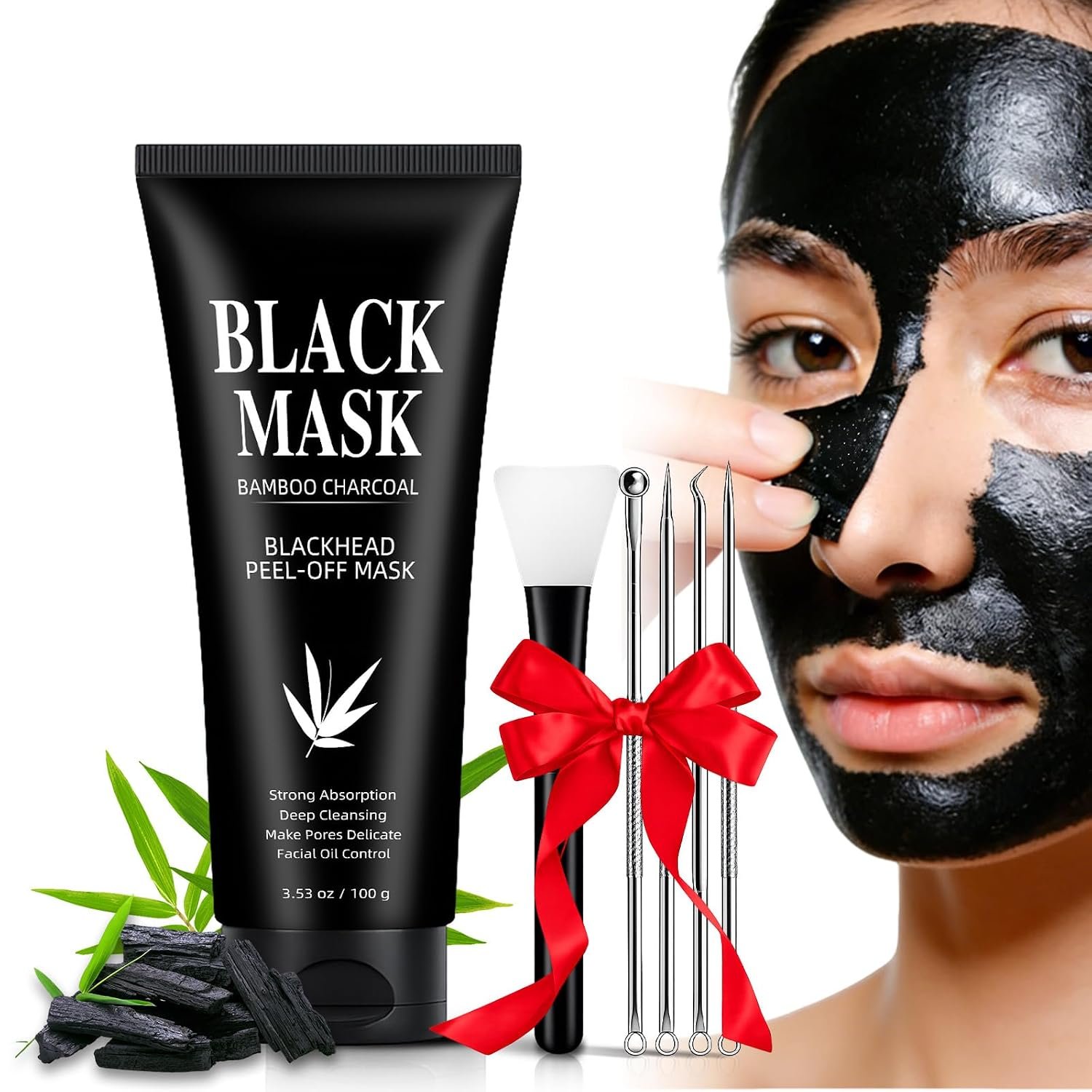 Blackhead Remover Mask, Charcoal Peel Off Face Mask 3.53oz, Black Head Remover for Face &Nose, With Brush, Extractor Tool, Deep Pore Cleansing Dirt, Excess Oil for Men & Women(3.53 Ounce (Pack of 1))