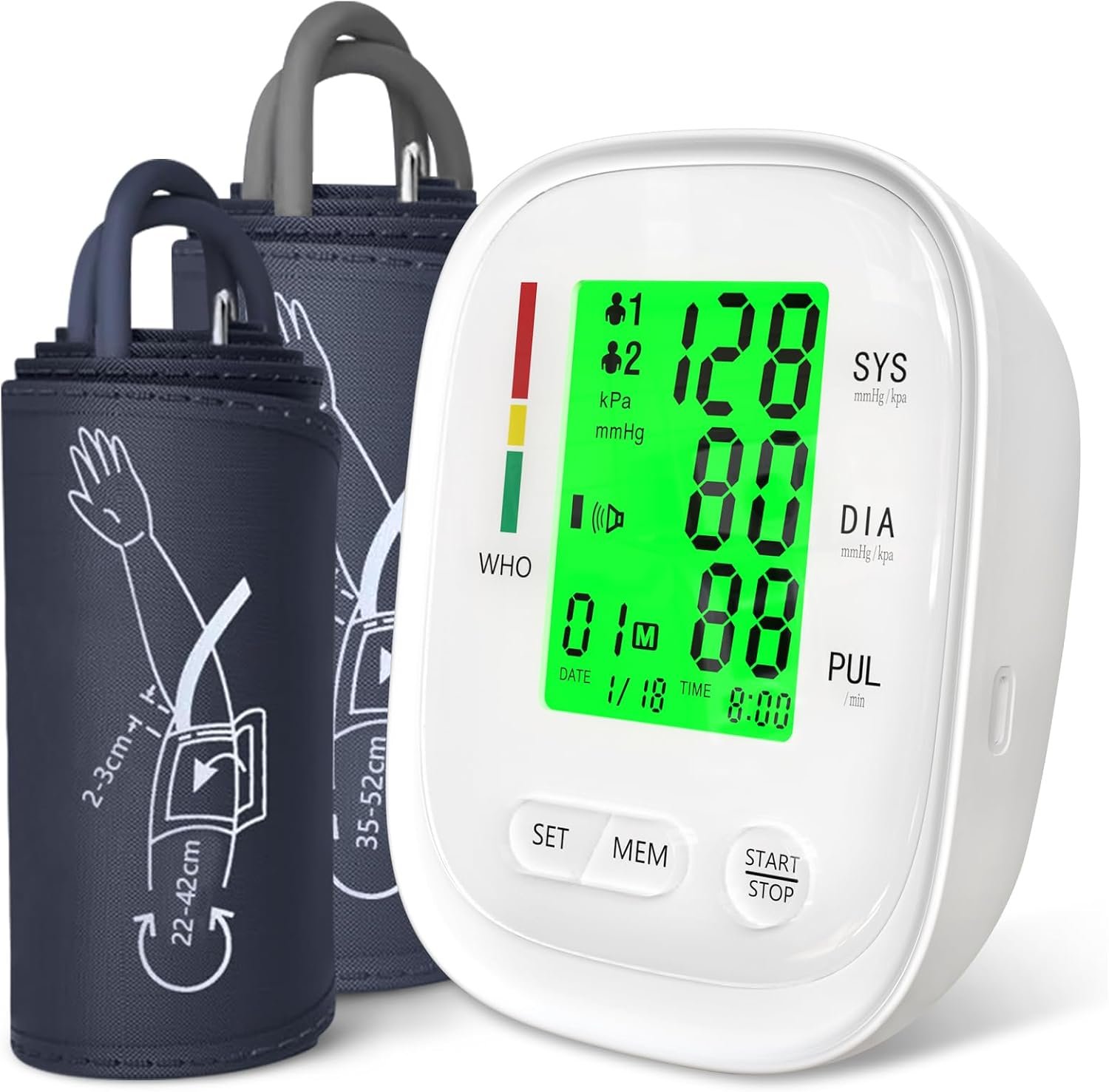 Blood Pressure Monitor with XL Cuff (14-21″) & M/L Cuff (9-17″) for Big Arm, Rechargeable BP Machine for Home Use with Color-Coded Large Screen, Automatic High BP Monitors, Dual User 2×90 Memory