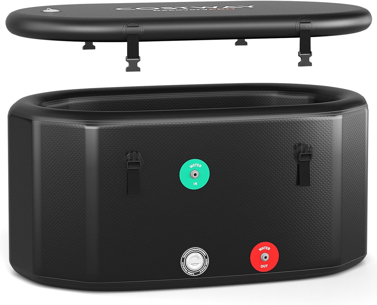 COSTWAY XL 129 Gal Oval Ice Bath Tub with Cover | Portable Outdoor Inflatable Cold Plunge Tub with Backpack, Pump, for Cold and Therapy, Compatible with Water Chillers, Black