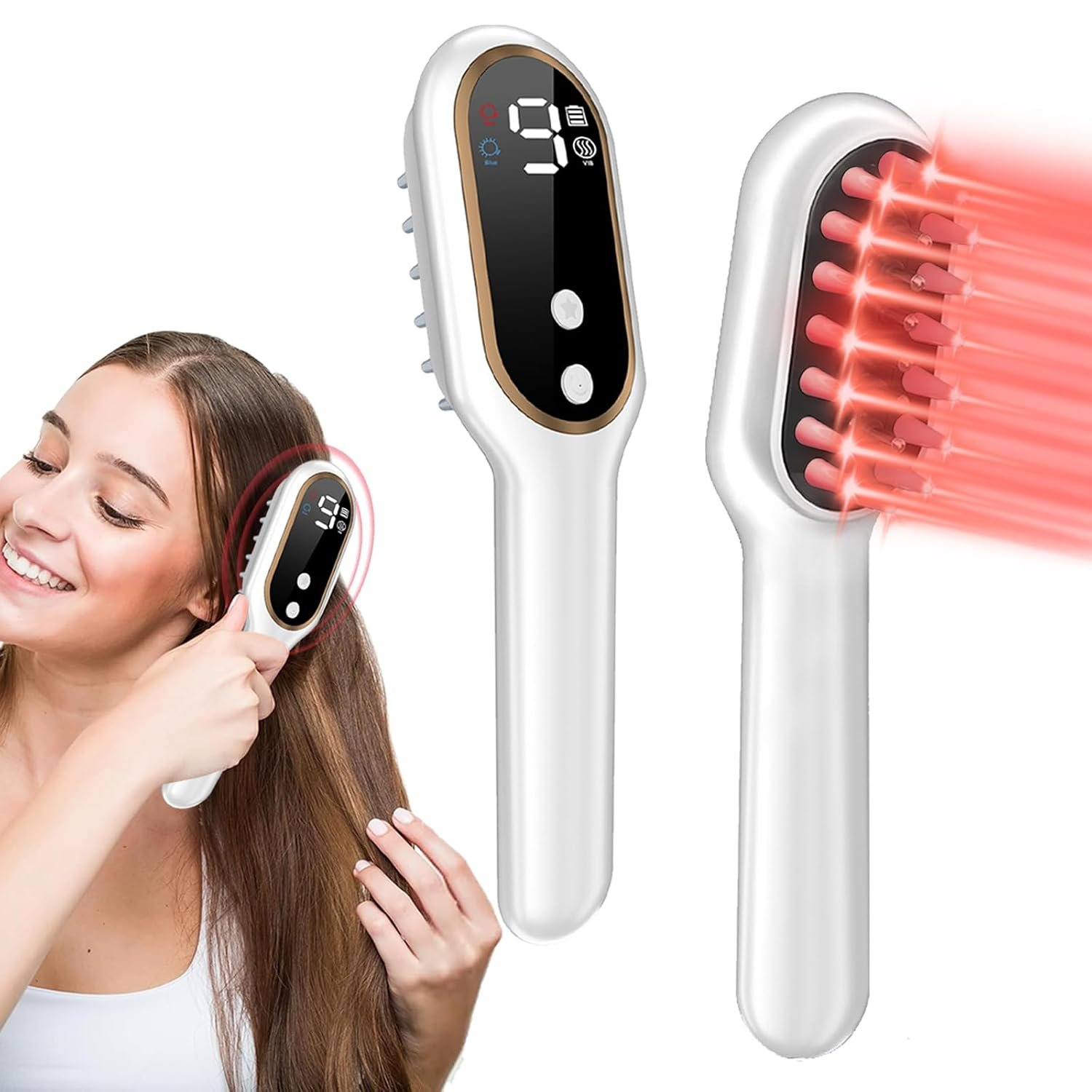Laser Hair Growth Comb, 650nm Red Light Therapy, White | Hair Regrowth Device for Men & Women – Cordless Head Spa Scalp Massager with Rechargeable Design for Fuller-Looking Hair