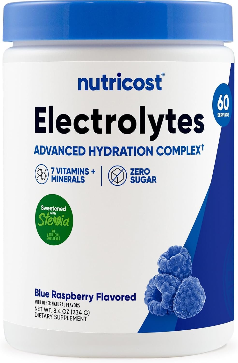 Nutricost Electrolyte Complex Powder, 60 Servings, Blue Raspberry | Hydration Supplement Drink Mix, With Vitamins and Minerals