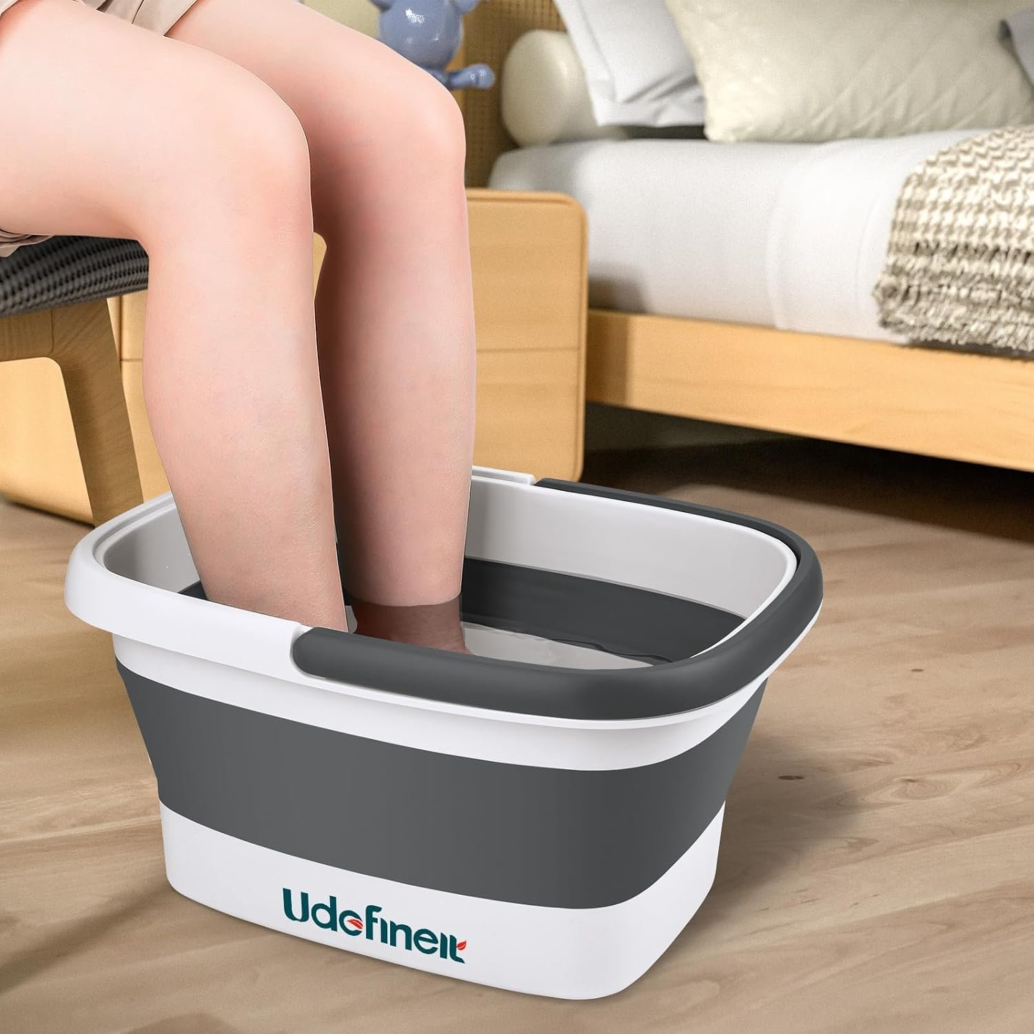 Collapsible Foot Soaking Tub, Foot Spa Bath Basin w/Acupressure Points | 15L/4 Gallon Foot Spa Bucket for Foot Care Routine, Multifunction Pedicure Foot Soaking Basin for Home / Salon Feet Bath-Gray