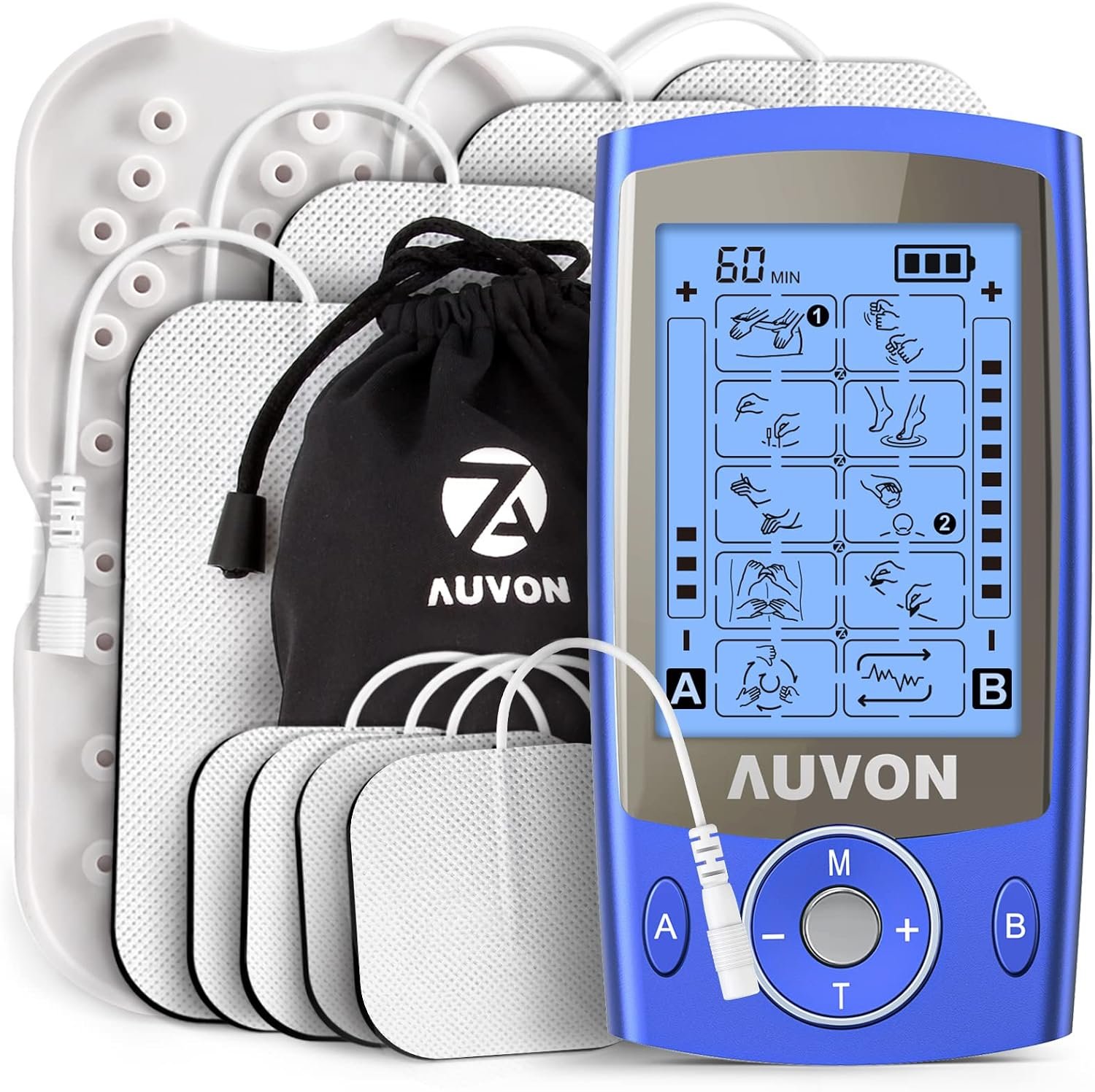 AUVON Dual Channel TENS Unit Muscle Stimulator Machine with 20 Modes, 2″ and 2″x4″ TENS Unit Electrode Pads