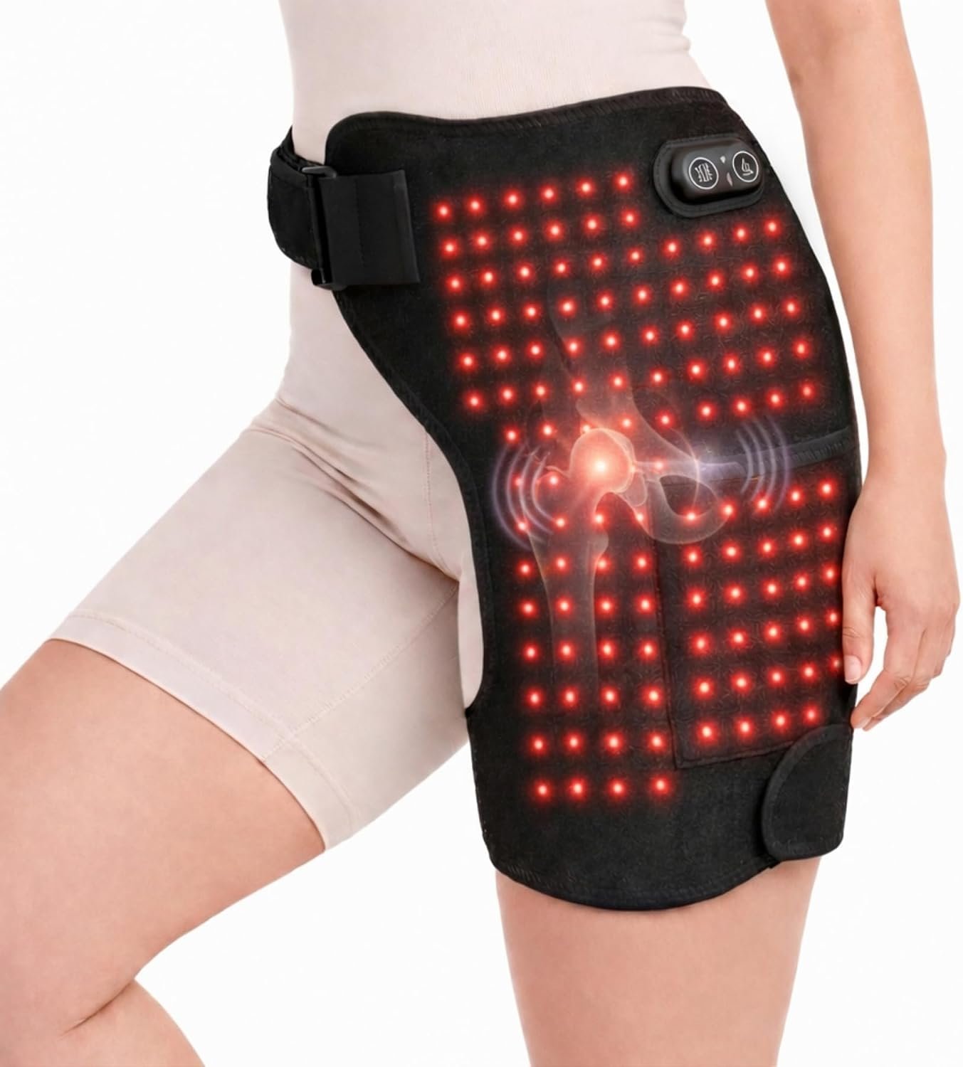 Red Light Therapy for Hip Pain Wrap with Heat & Vibration, 5000mAh Cordless Hip Heating Pad with Massage, 660nm Red Light Therapy Device for Hip & Thigh Comfort, Hip Brace Support for Men & Women