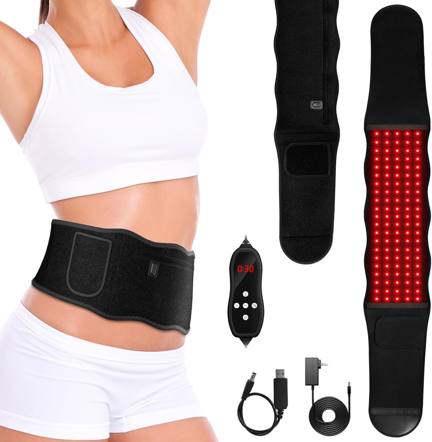 Red Light Therapy Belt for Body, 660nm & 850nm Infrared Light Therapy for Muscle Pain Relief, Wearable Pad with Massage and Time Control for Women and Men, Holiday&Birthday Gift for Family and Friends