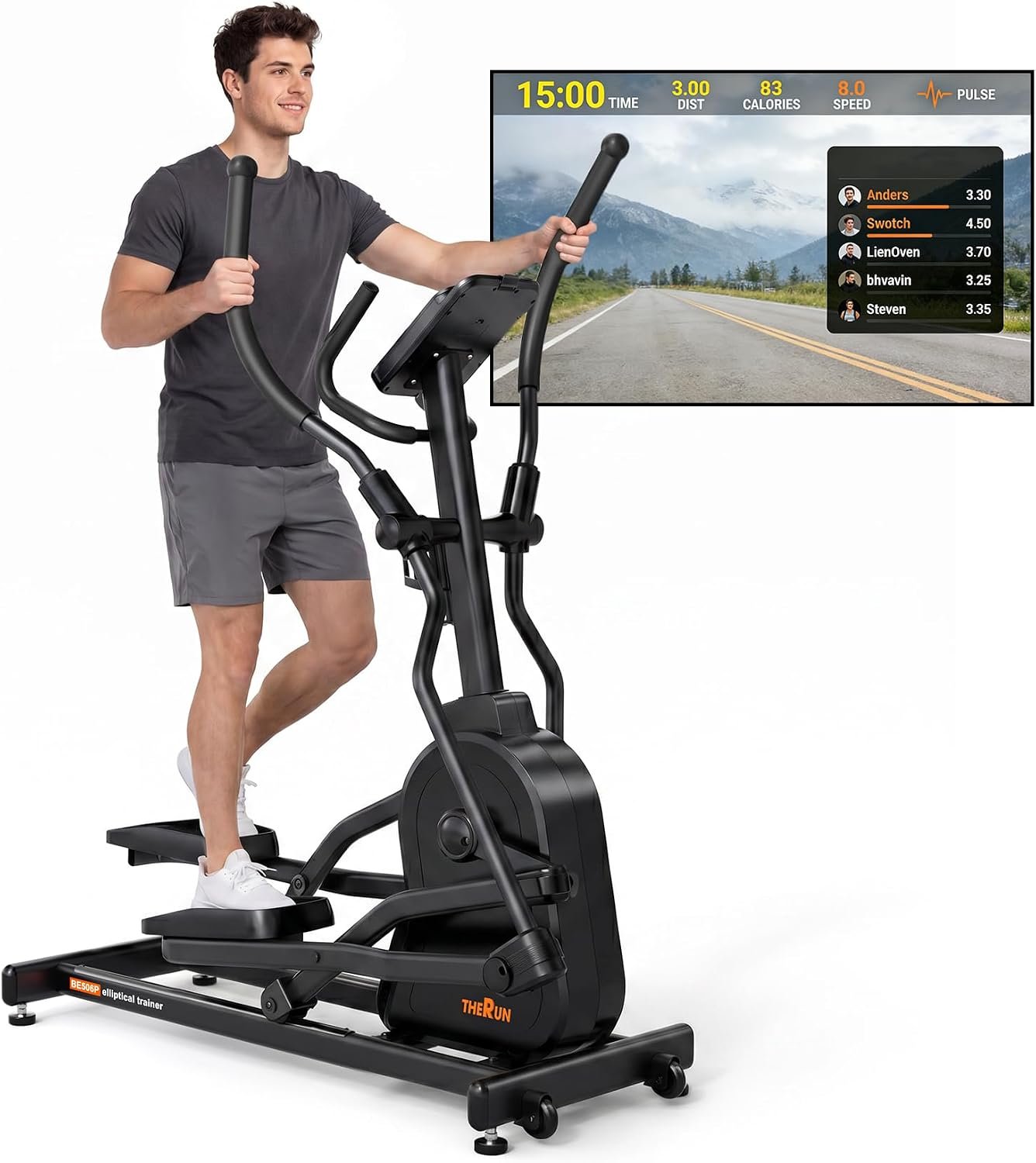 THERUN Elliptical Exercise Machine, Electric Elliptical Machine for Home Use, Magnetic Elliptical Training Machines with 20IN Stride & 32-Level Resistance, 350LB Capacity, App Connectivity