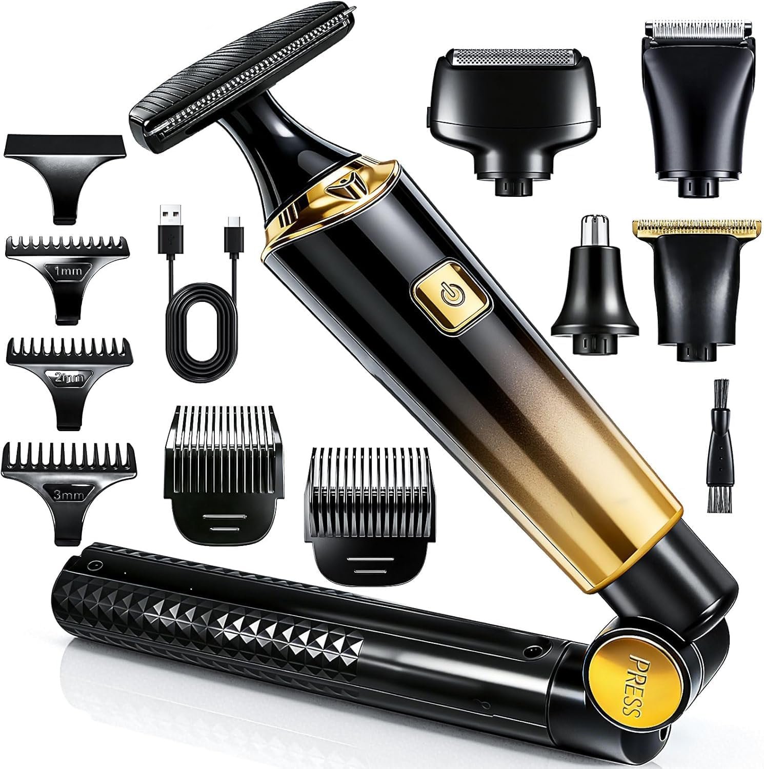 Back Shaver for Men with Adjustable Long Handle | 5 in 1 Electric Body Groomer, LED Display,Rechargeable Mens Back Shavers, IPX6 Waterproof,Gold