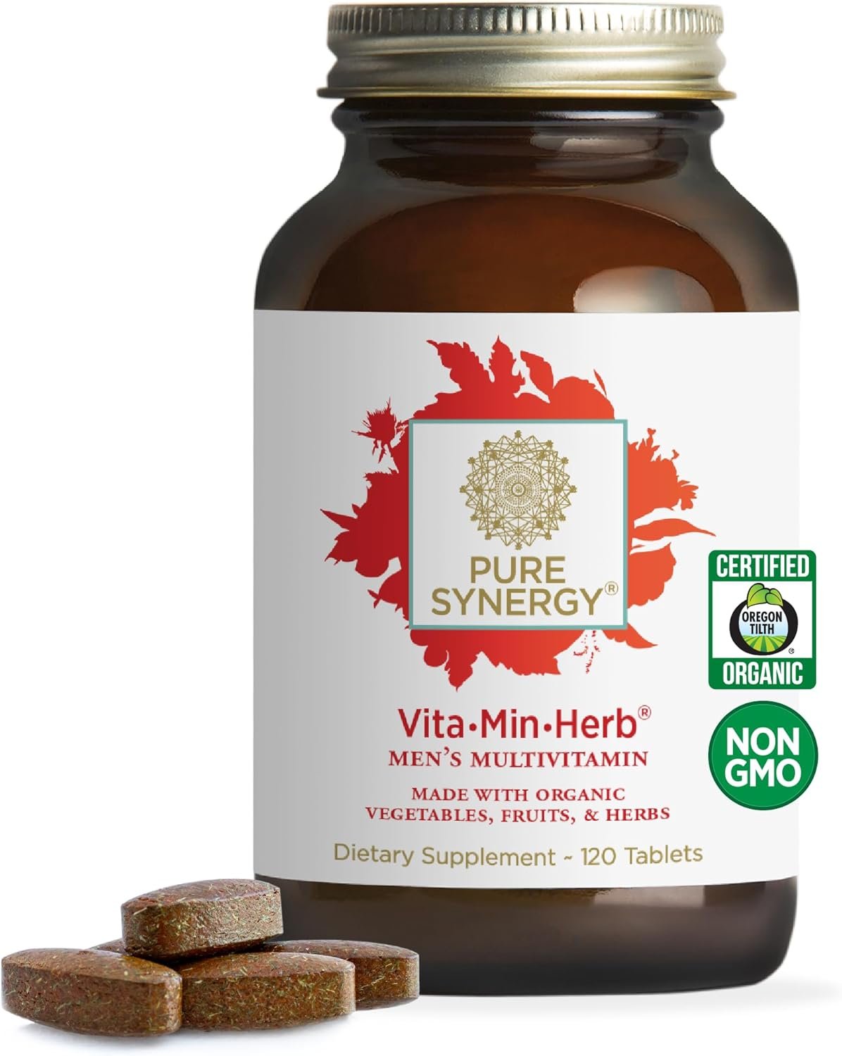 PURE SYNERGY Vita·Min·Herb for Men Multivitamin (120 Tablets) | Men’s Multivitamin Supplement, Made with Organic Whole Food Non-GMO & Vegan Ingredients, Supports Energy & Immune Health
