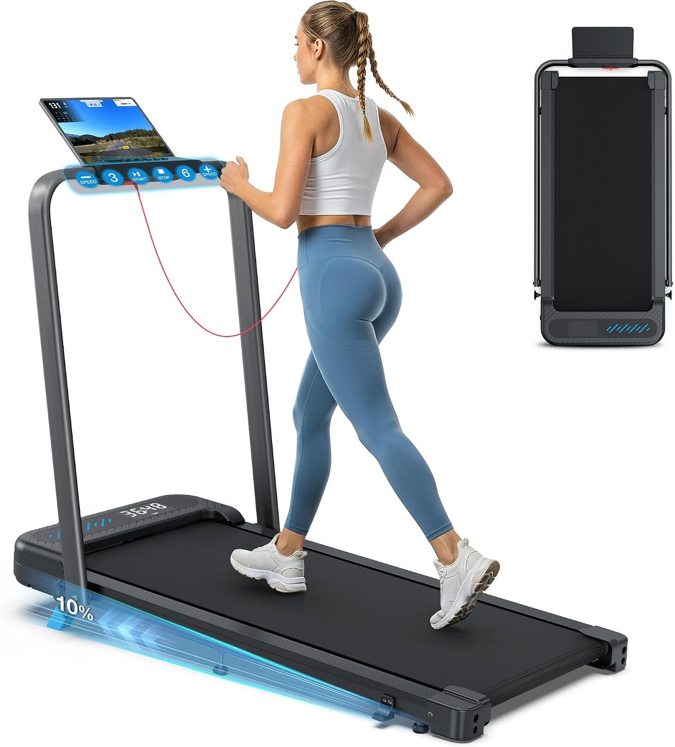 Folding Treadmill for Home, Walking Pad with Incline and Handle Bar | 350+lbs Capacity,Under Desk Treadmill for Home Small Office,Low Noise Treadmills with Smart Voice Control for Jogging Running