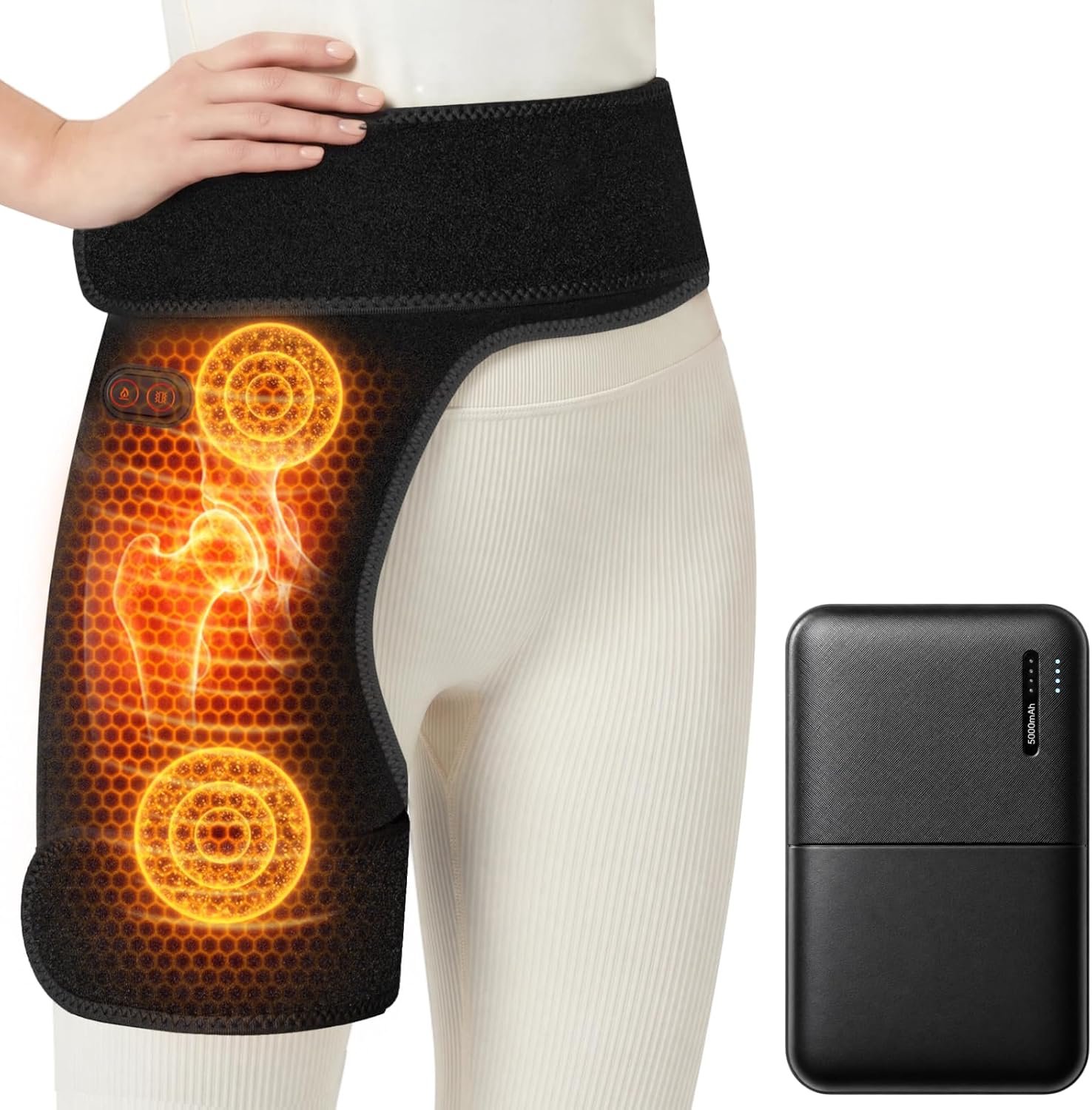 Hip Heating Pad with 5000mAh Battery Cordless Heated Massage for Hip Sciatica Pain Relief Support Brace with Hot Physical Therapy Lower Back/Thigh/Buttock,Men’s and Women’s Holiday Gifts