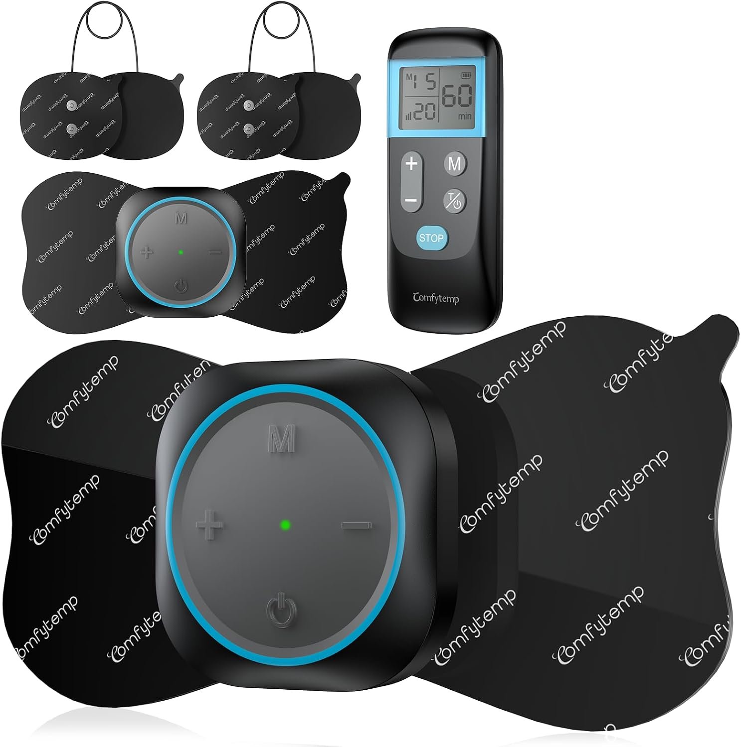 Comfytemp Wireless TENS Unit Muscle Stimulator for Pain Relief with Remote | Portable Rechargeable TENS Machine 2 Sets, 30 Modes, for Back/Neck/Shoulder/Sciatica/Limbs, Gift for Women Men, Carry Case
