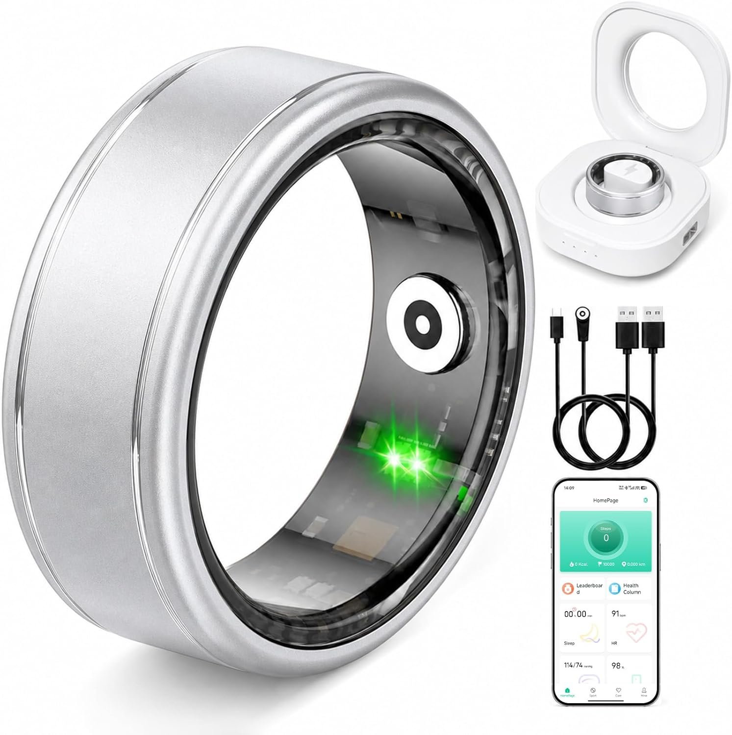 Smart Ring for Women & Men, IP68 Waterproof Fitness Tracker Ring with Heart Rate, Blood Oxygen & Sleep Monitor, Health Tracker Ring Compatible with iOS & Android, No Subscription Fee