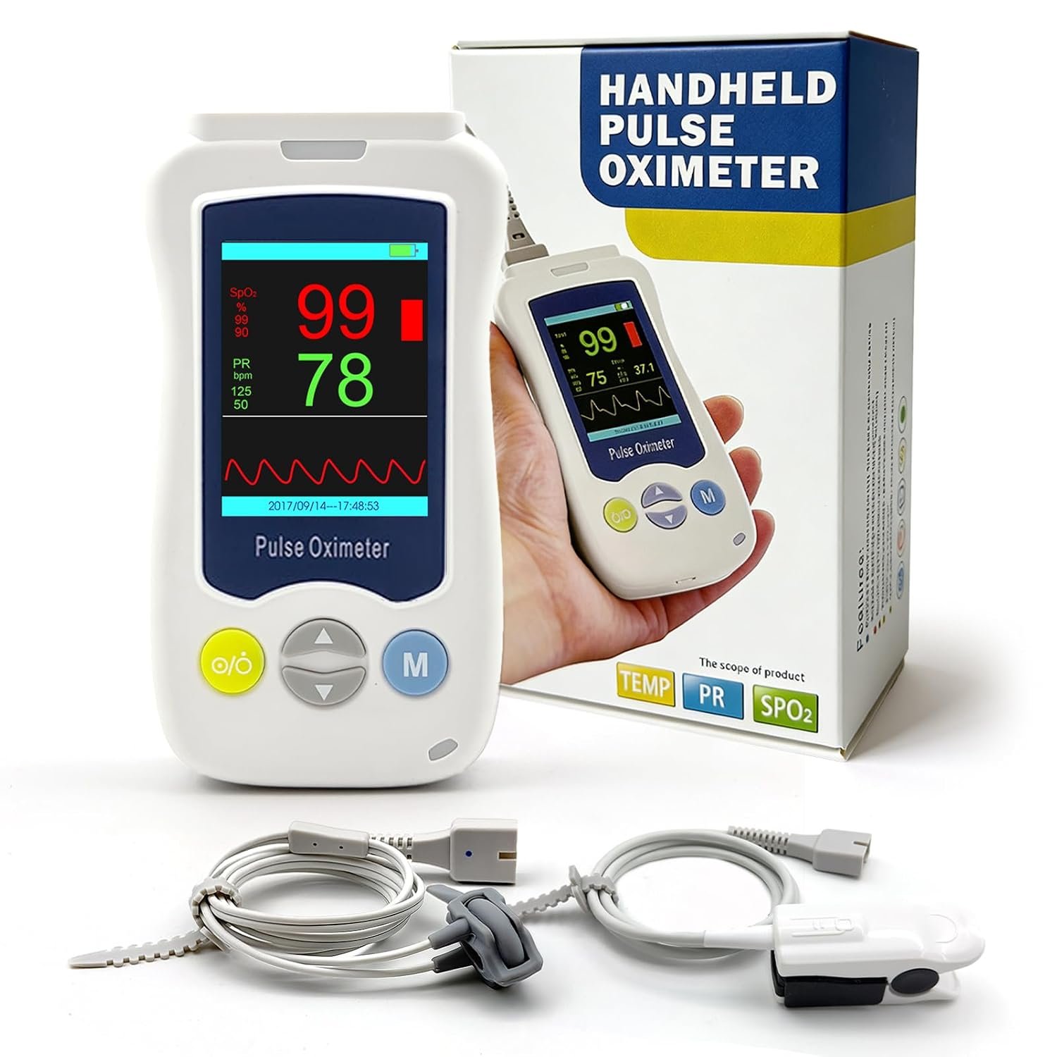 Overnight Pulse Oximeter, Medical Grade Accuarcy SpO2 & PR Continuous Pulse Oximeter Pediatric Blood Oxygen Saturation Monitor Handheld Infant with Adjustable Alarms and 500 Data Storage for Adult Baby