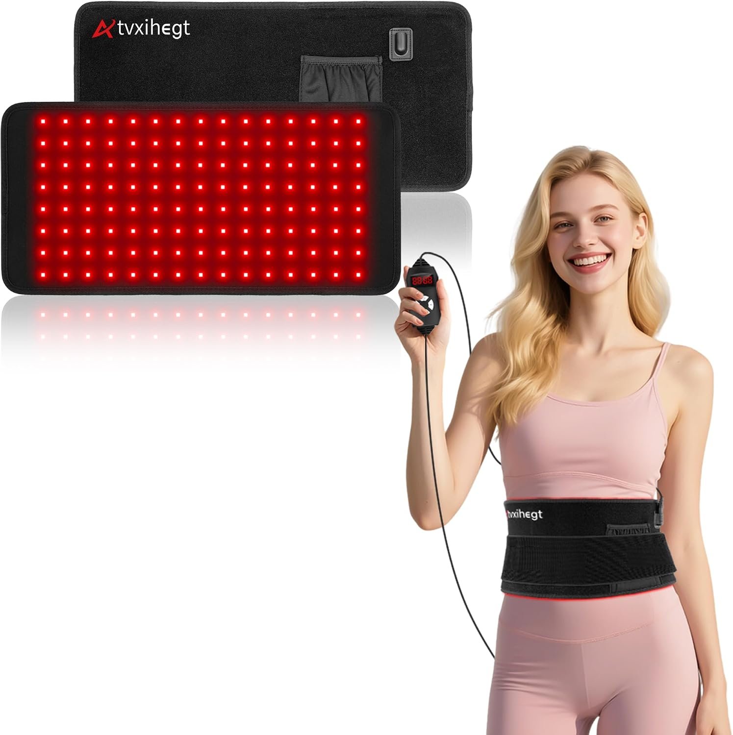 16″ 3-in-1 Red Light Wrap Pad, 660nm 850nm Home Use Infrared Belt | 3-in-1 flexible wrap fits back, waist, shoulder, knee for gentle warm home care, matched adapter with full quality warranty